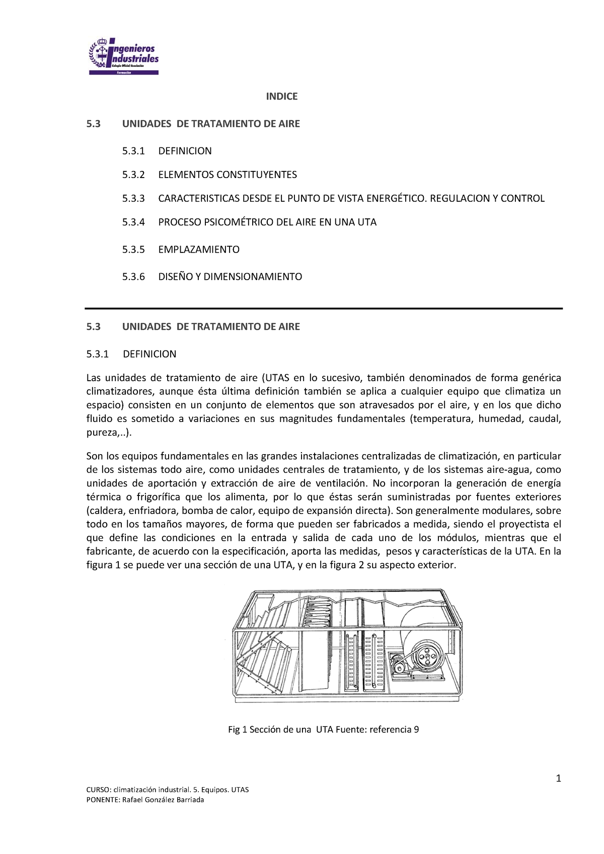 53 TEMA 5 Equipos UTA   888   1 CURSO: Climatización Industrial 5