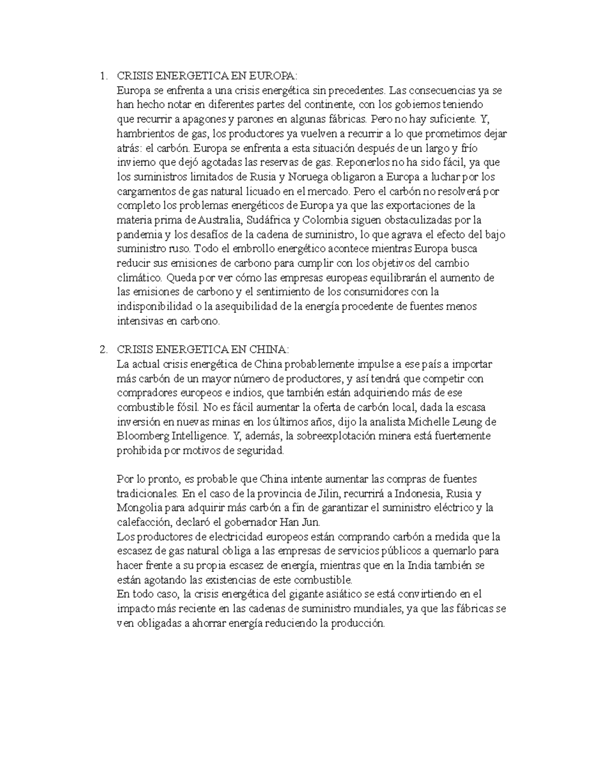 Crisis Energetica - 1. CRISIS ENERGETICA EN EUROPA: Europa se enfrenta ...