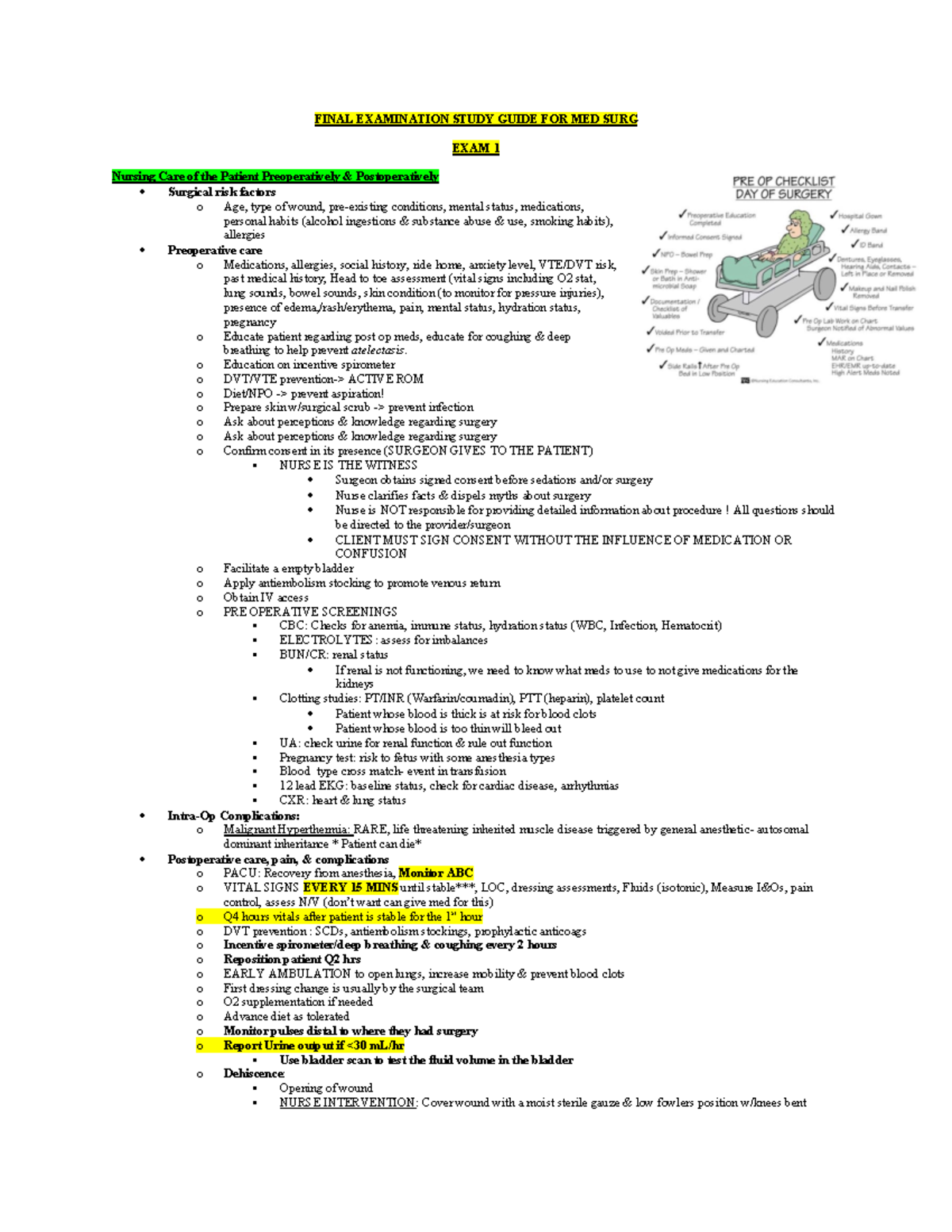 MED Surge Final - FINAL EXAMINATION STUDY GUIDE FOR MED SURG EXAM 1 ...