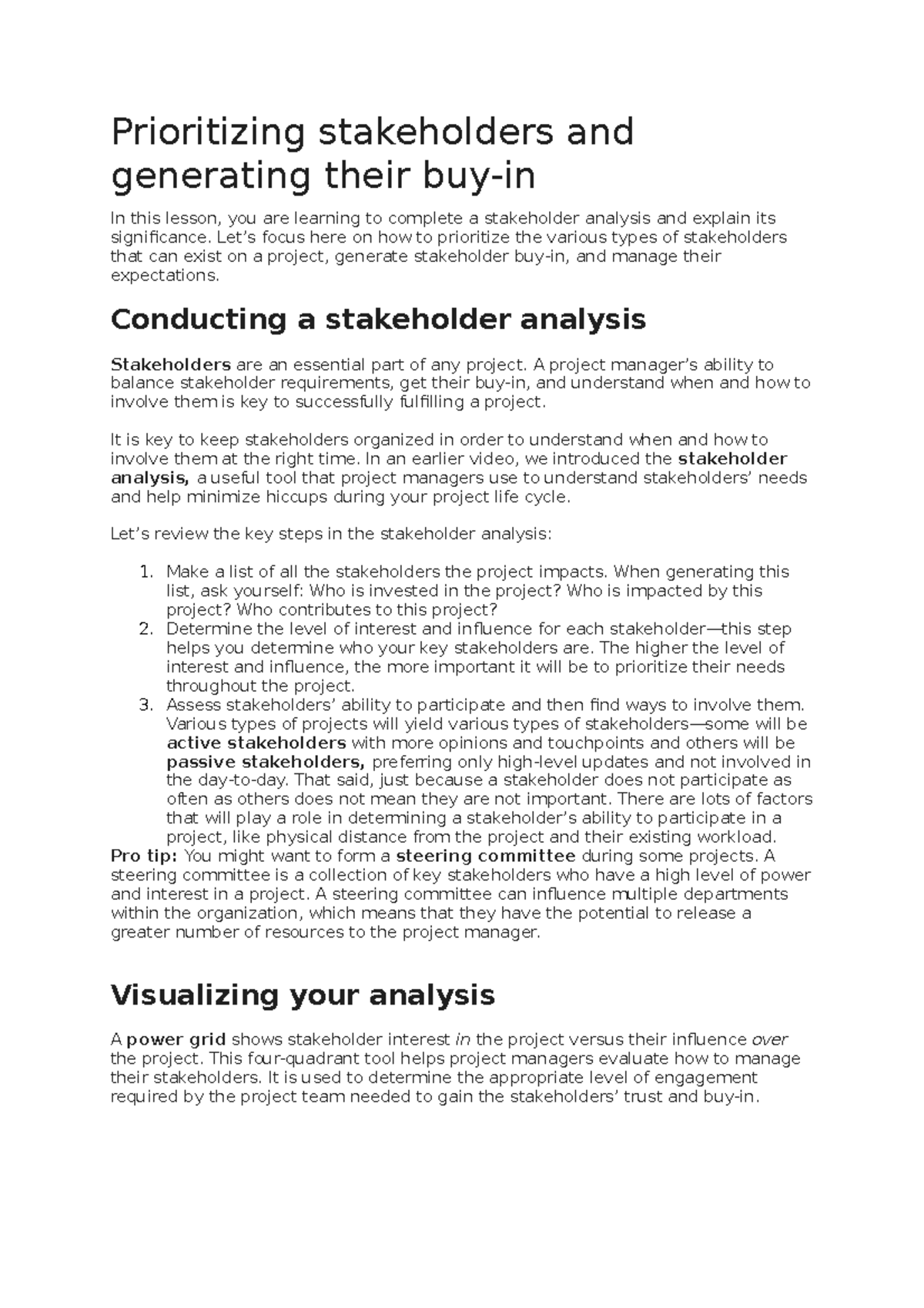 Prioritizing stakeholders and generating their buy - Prioritizing ...