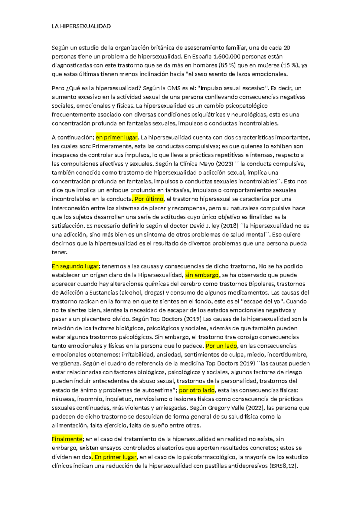 Adicción Sexual- Texto - LA HIPERSEXUALIDAD Según un estudio de la ...