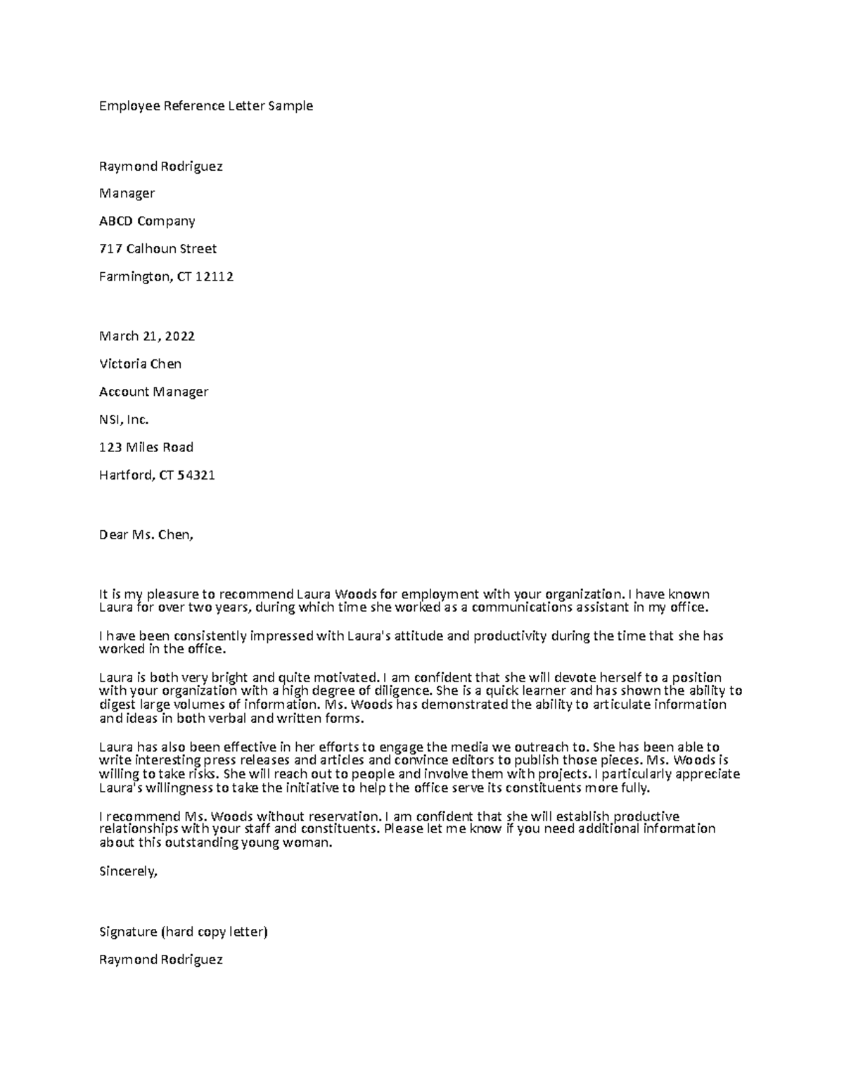 Chaudi - This letter is informative - Employee Reference Letter Sample ...