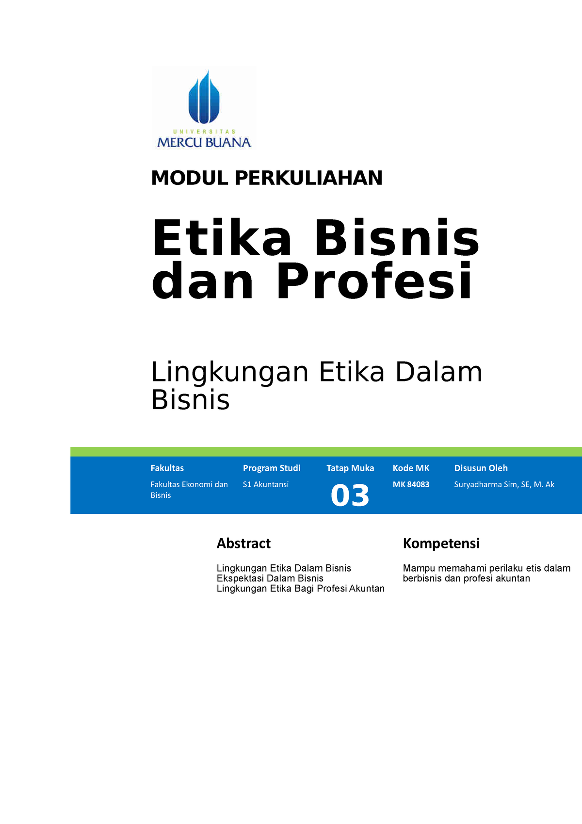 Modul Etika Bisnis TM3 - Lingkungan Etika Dalam Bisnis - MODUL ...