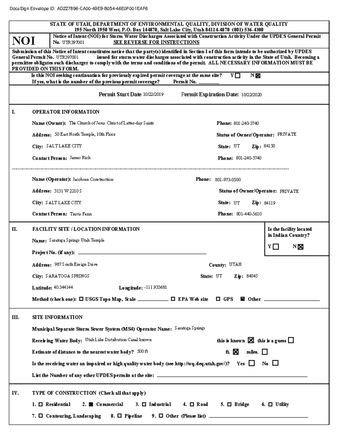 Saratogapsringstemple- Swppp+docs-oct2019 - STATE OF UTAH, DEPARTMENT ...