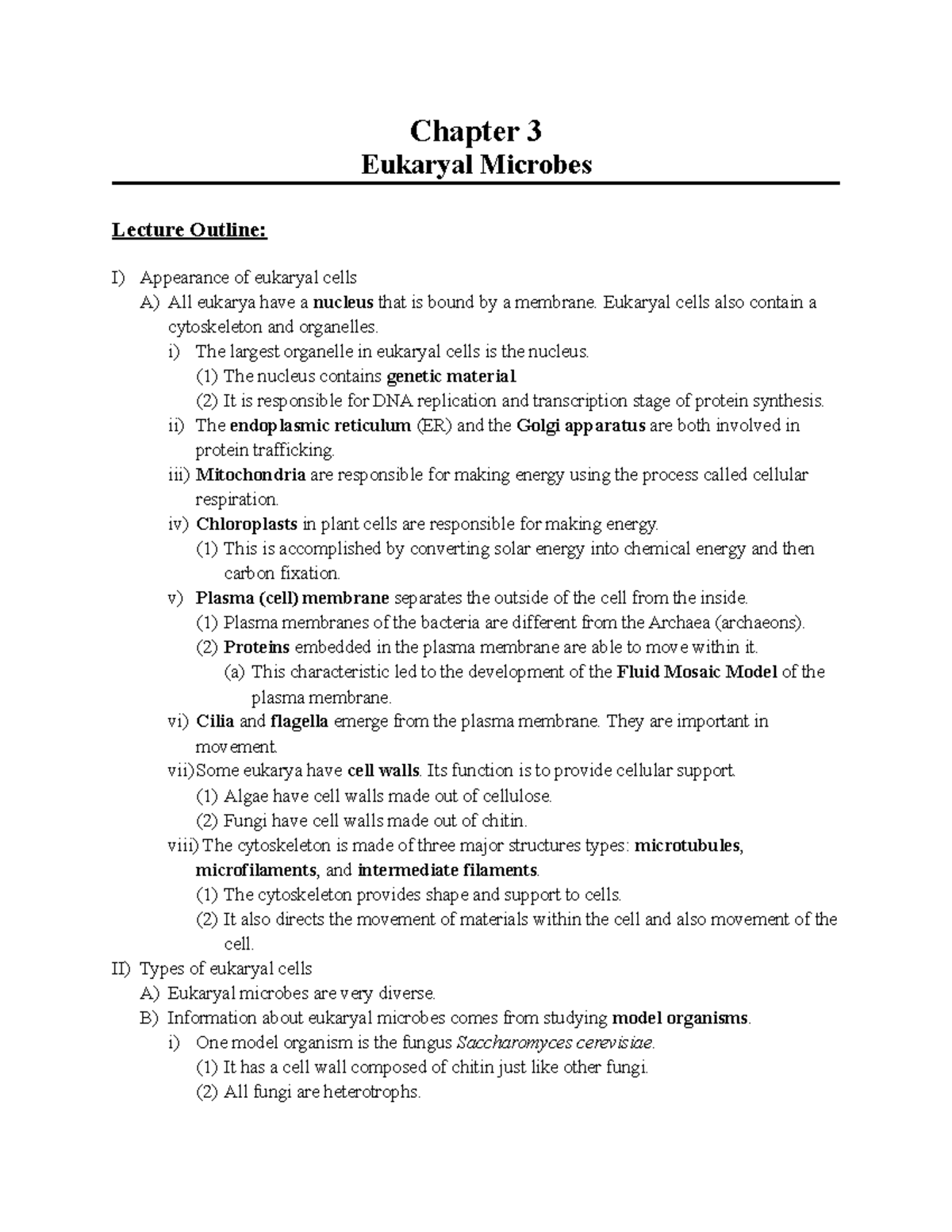 CH 3 Eukaryal Microbes - Chapter 3 Eukaryal Microbes Lecture Outline: I ...