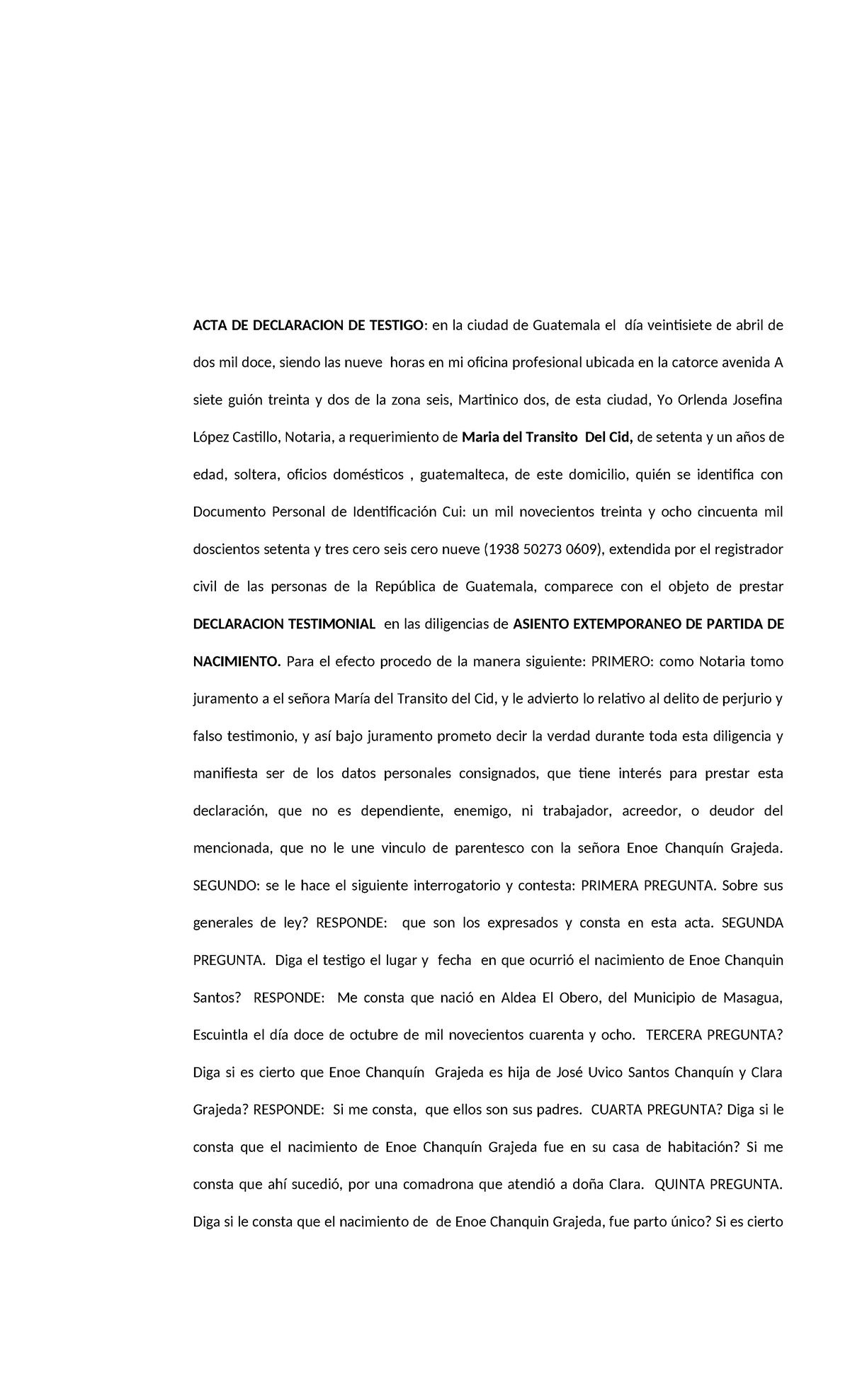 Acta De Declaración De Testigos Acta De Declaracion De Testigo En La Ciudad De Guatemala El 4754