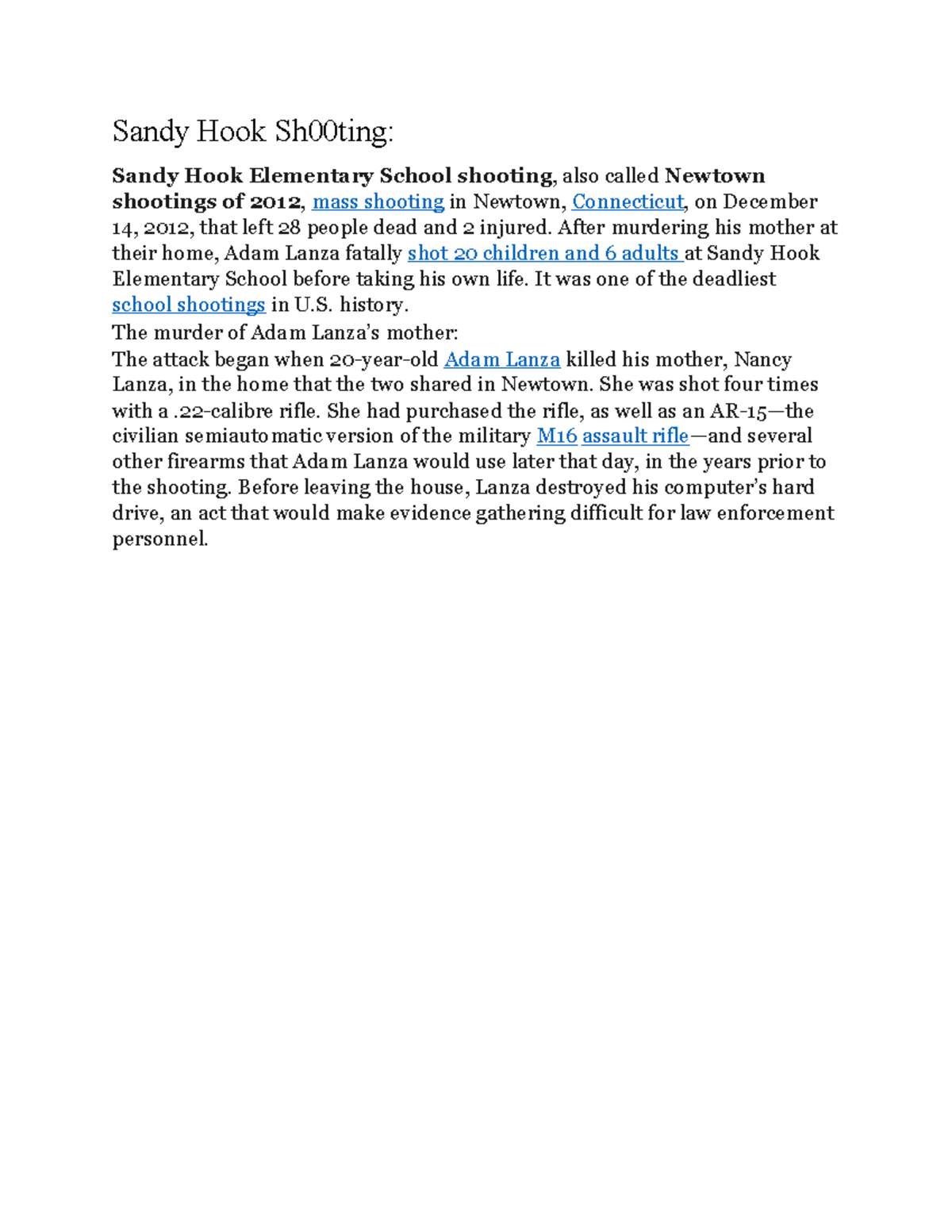 Document 1 ikk Sandy Hook Sh00ting Sandy Hook Elementary School