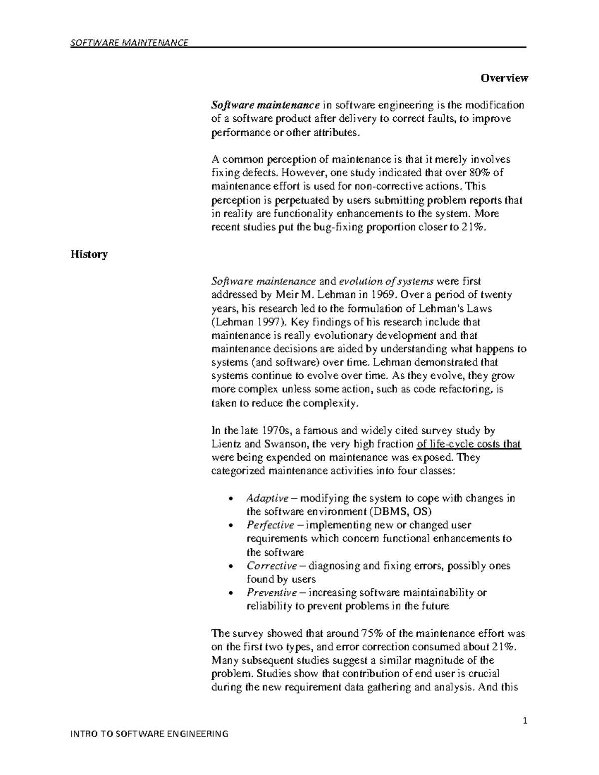 W9 & W11 Lesson 9 - Software Maintenance - Module - 1 Overview Software ...