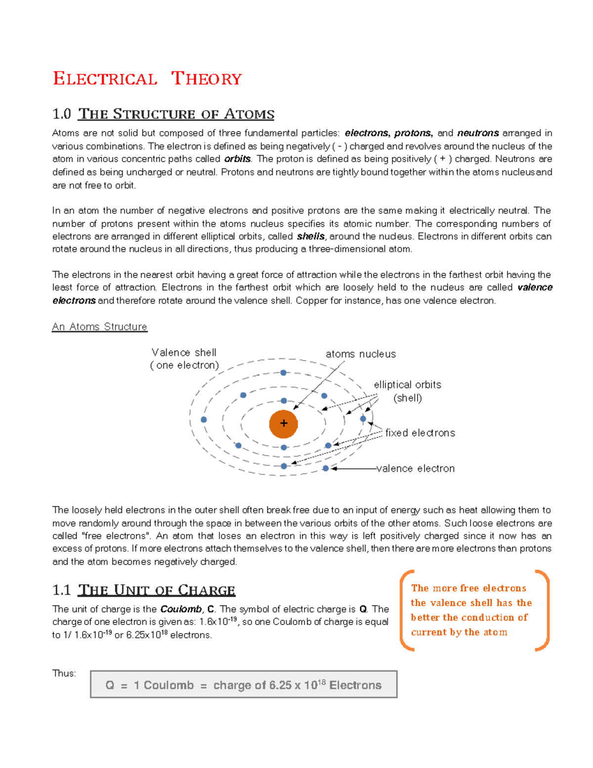 Electrical Theory - Basic Electronics - ELECTRICAL THEORY 1 THE ...