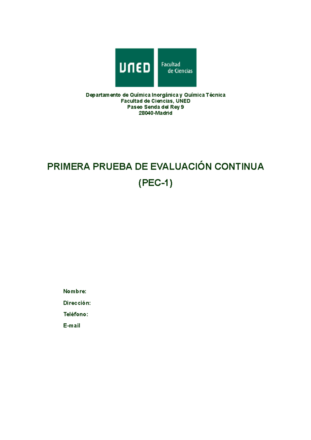 prueba de evaluacion continua 1 - Departamento de Química Inorgánica y ...