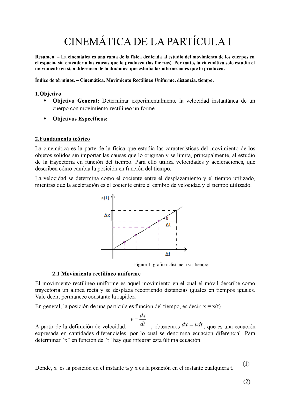 Cinemática DE LA Partícula I - CINEMÁTICA DE LA PARTÍCULA I Resumen ...