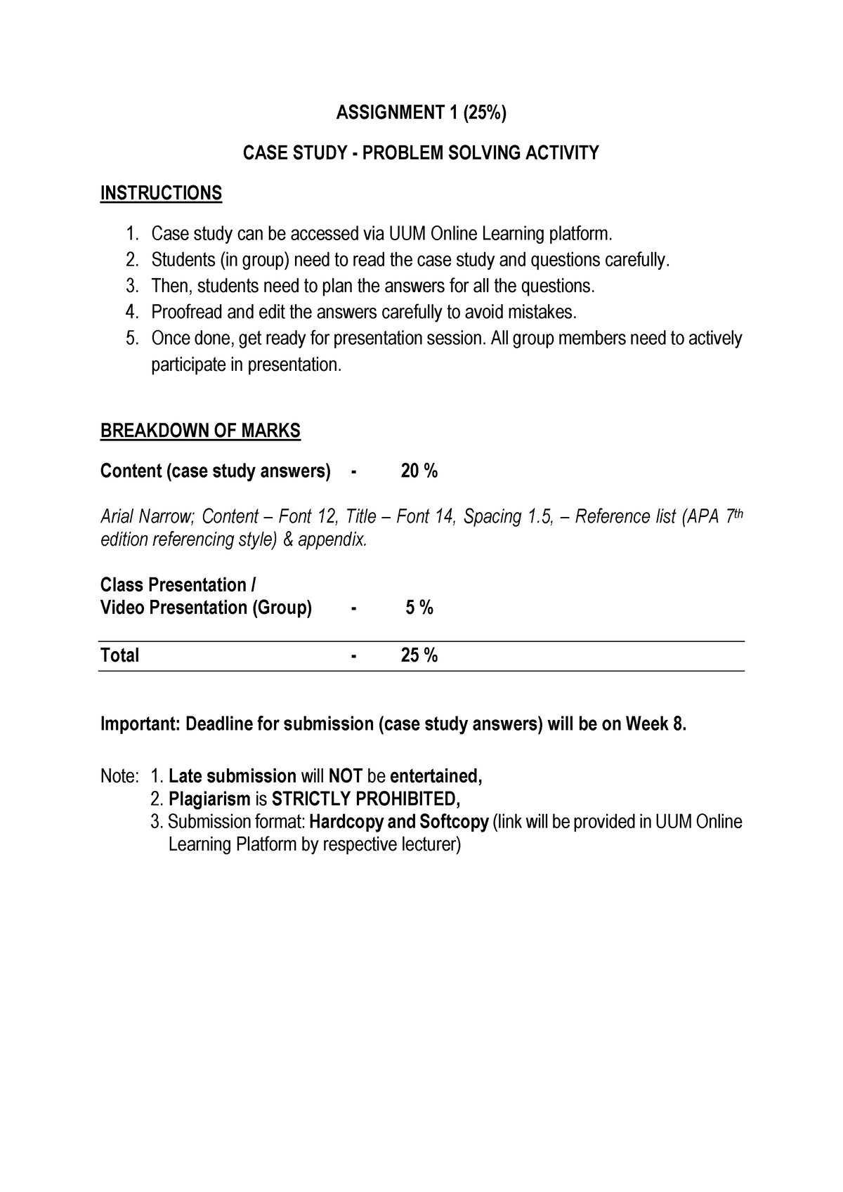 Assignment 1 And 2 - ... - ASSIGNMENT 1 (25%) CASE STUDY - PROBLEM ...