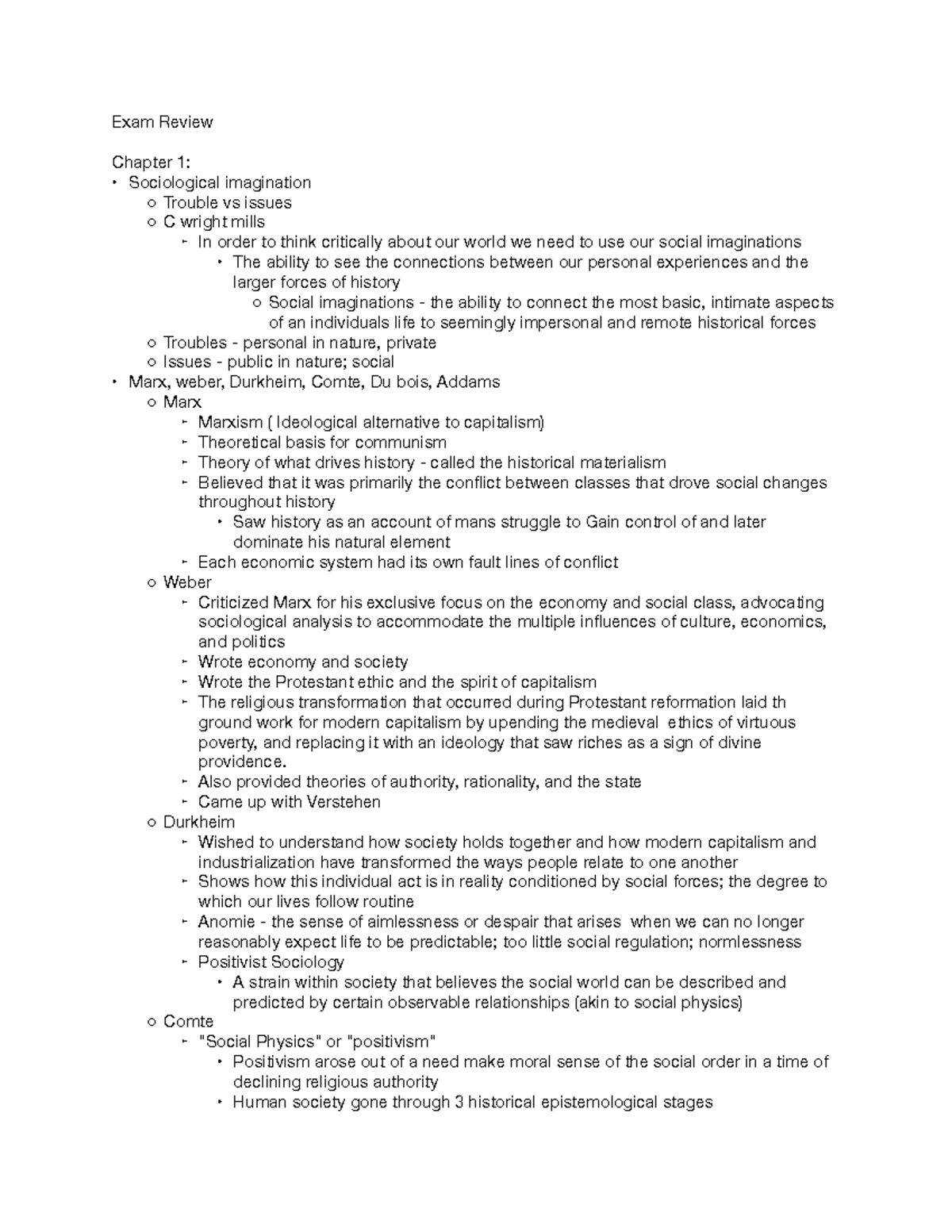 Exam 1 Review / study guide - Exam Review Chapter 1: Sociological ...