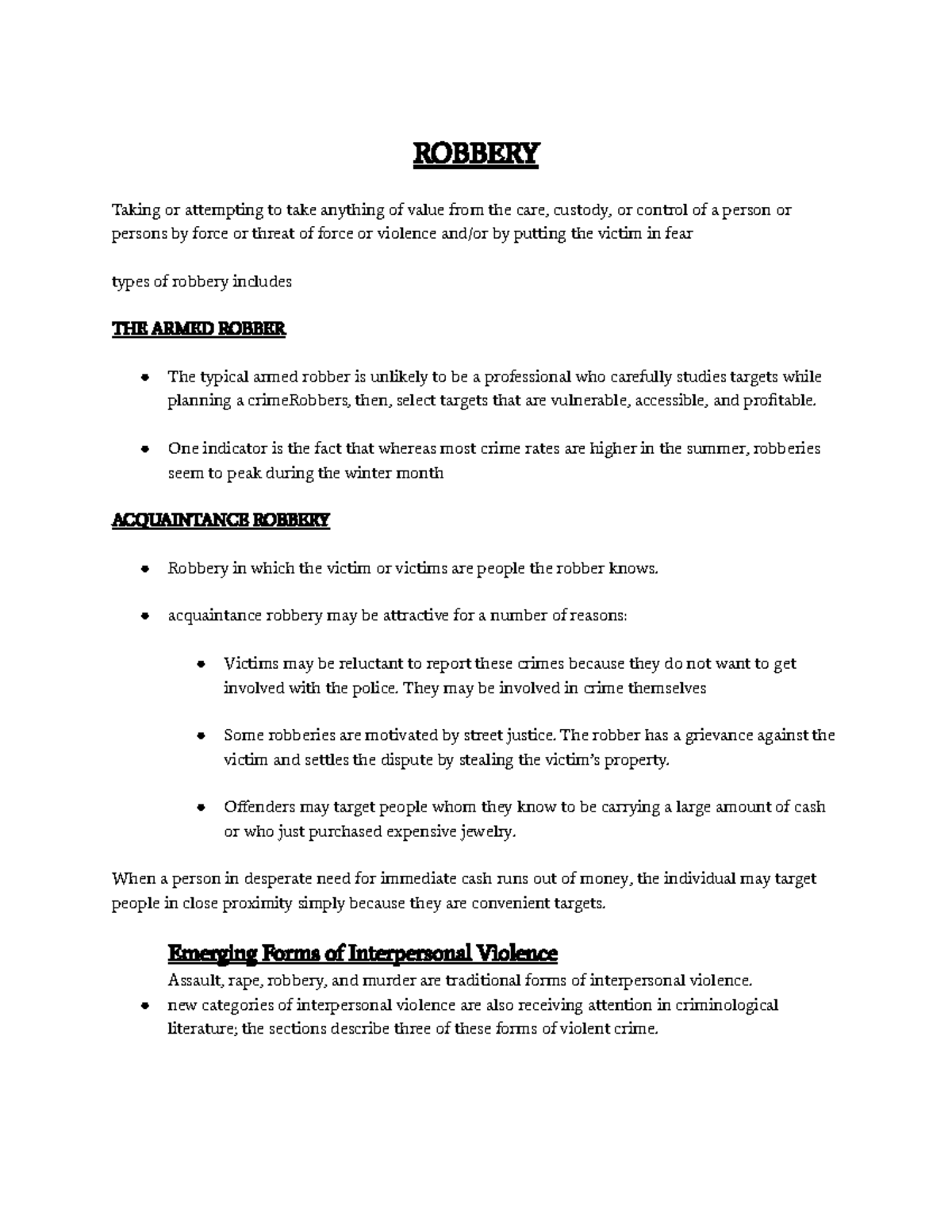 Robbery & violent crimes - ROBBERY Taking or attempting to take ...