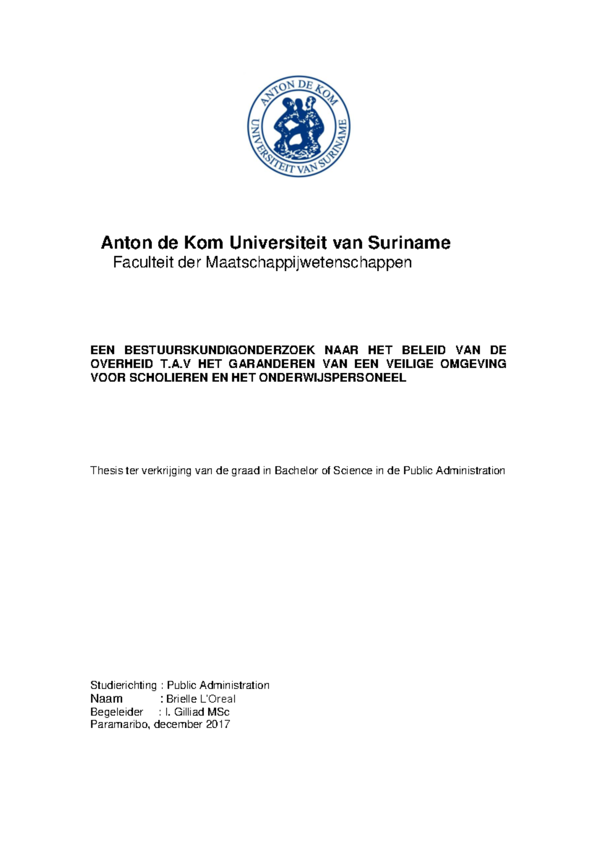 Thesis Openbaar Bestuur - Anton De Kom Universiteit Van Suriname ...