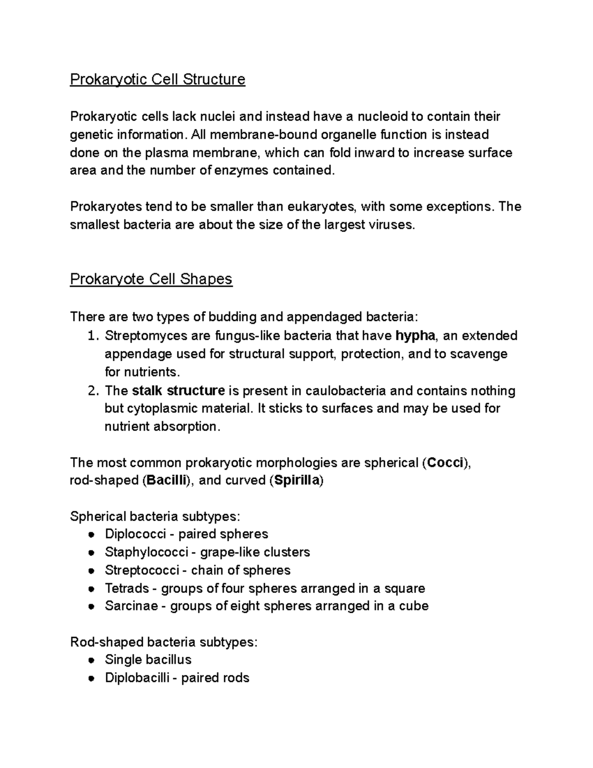 M122 Microbiology Lecture 2 Notes - Prokaryotic Cell Structure ...