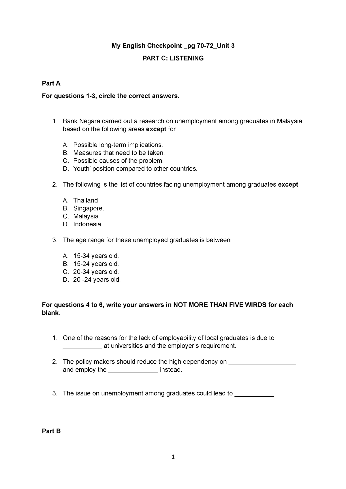 unit 3 listening assignment a