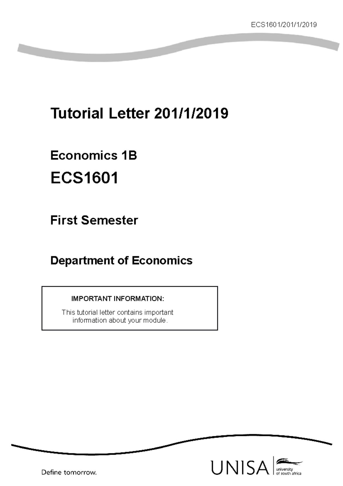 ECS1601 2019 TL 201 1 B Final - ECS1601/201/1/ Tutorial Letter 201/1 ...