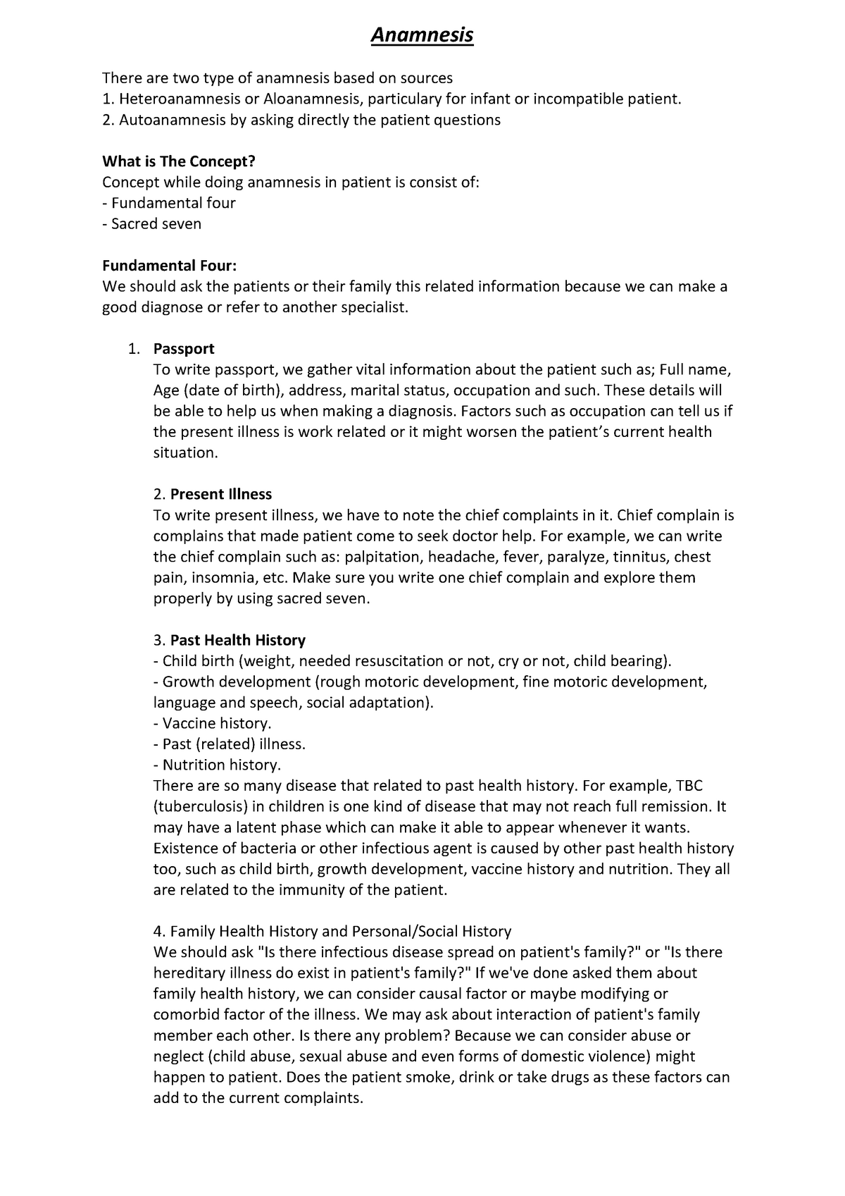 Internal-Essays - Anamnesis There are two type of anamnesis based on ...