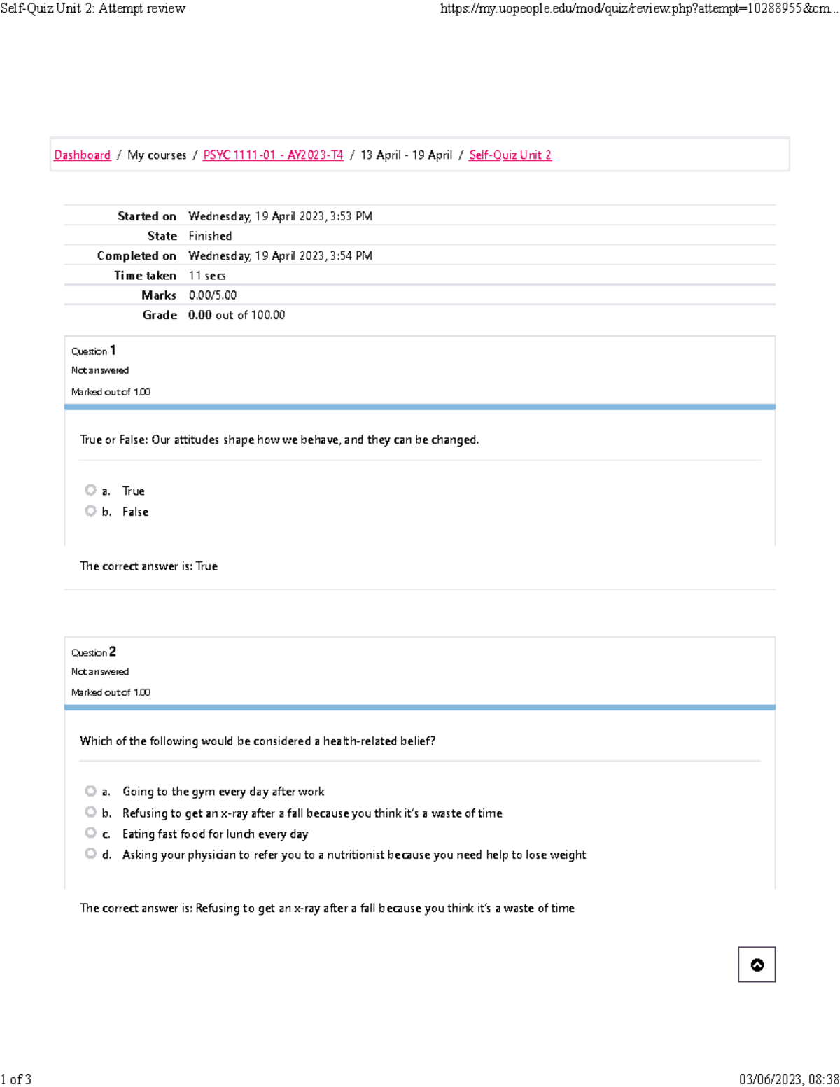 Self-Quiz Unit 2 Attempt review - Started on Wednesday, 19 April 2023 ...