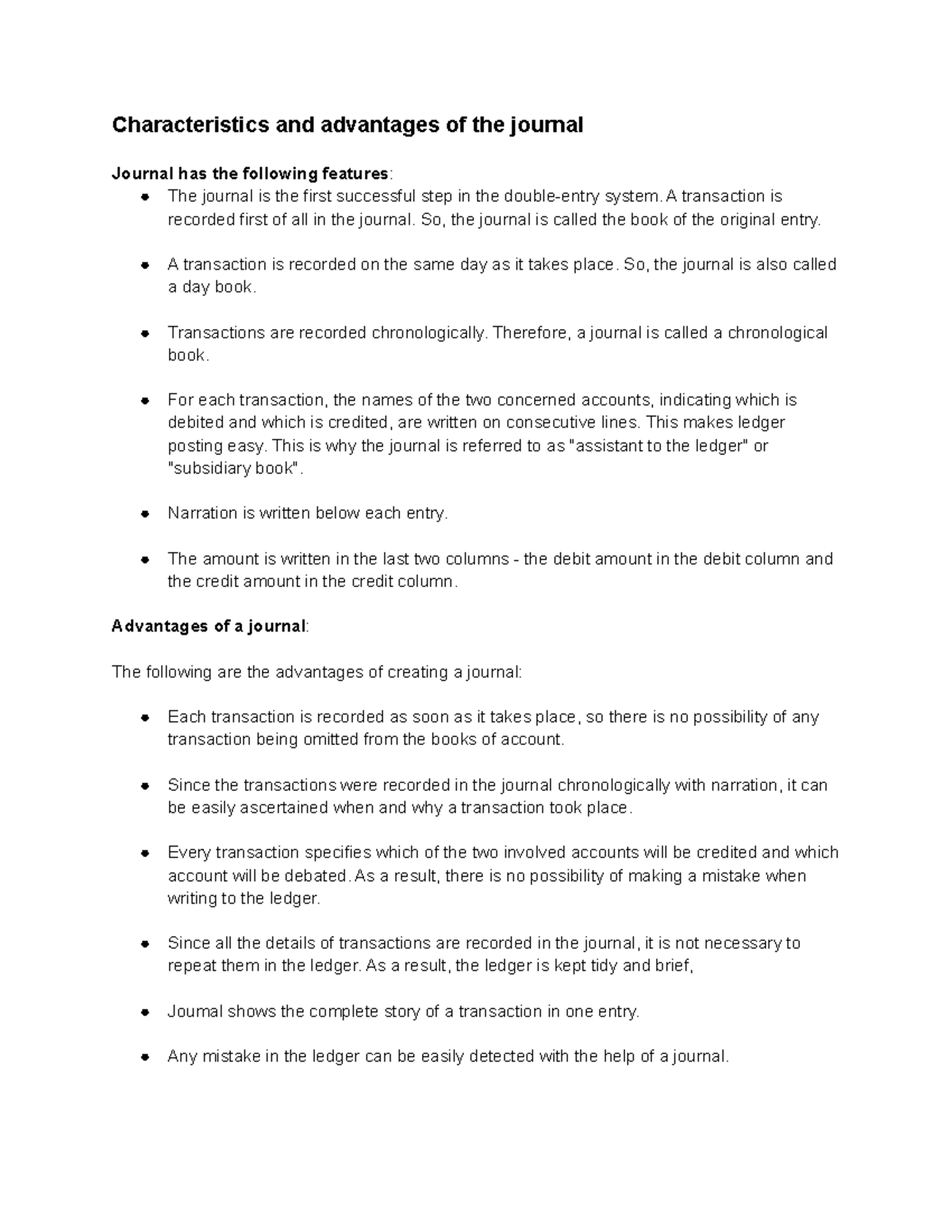 Characteristics and advantages of the journal - A transaction ...