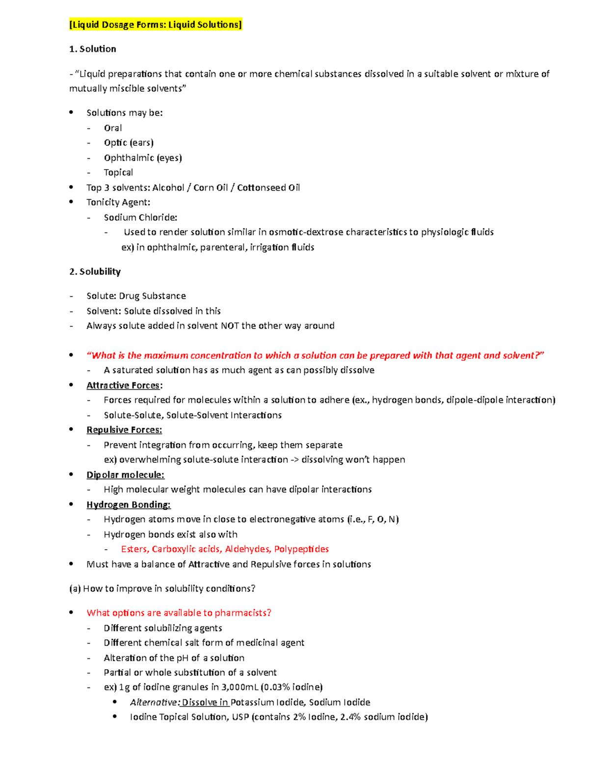 Pharmaceutics Exam 3 - Lecture notes Exam 3 Material - [Liquid Dosage ...