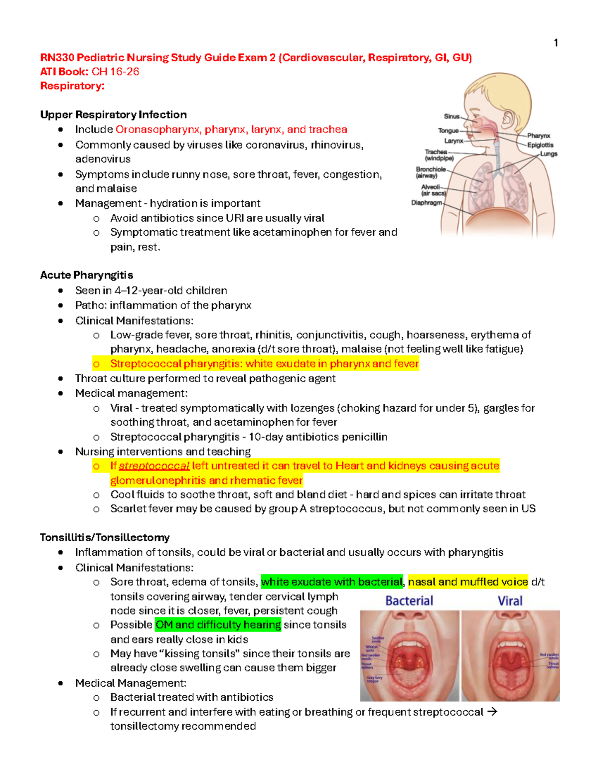 Peds Exam 2 - Study guide - RN330 Pediatric Nursing Study Guide Exam 2 ...