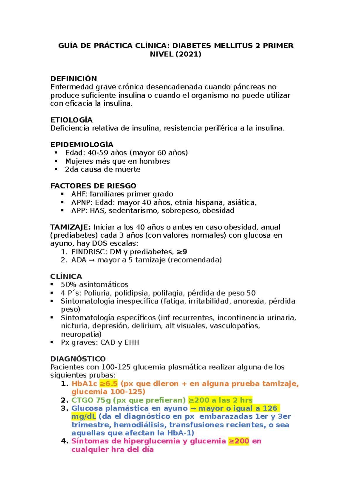 GPC DM2 - RESUMEN GPC DIABETES MELLITUS II ADULTO MAYOR 65 AÑOS - GUÍA ...