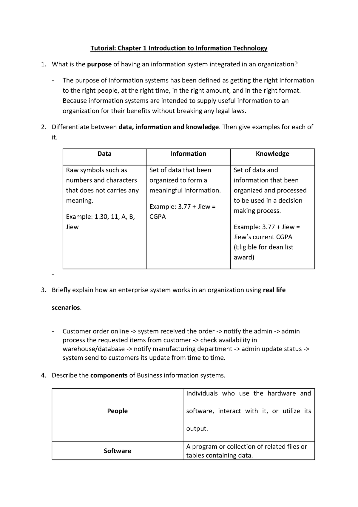 Tutorial 1 + Answer - Tutorial: Chapter 1 Introduction To Information ...