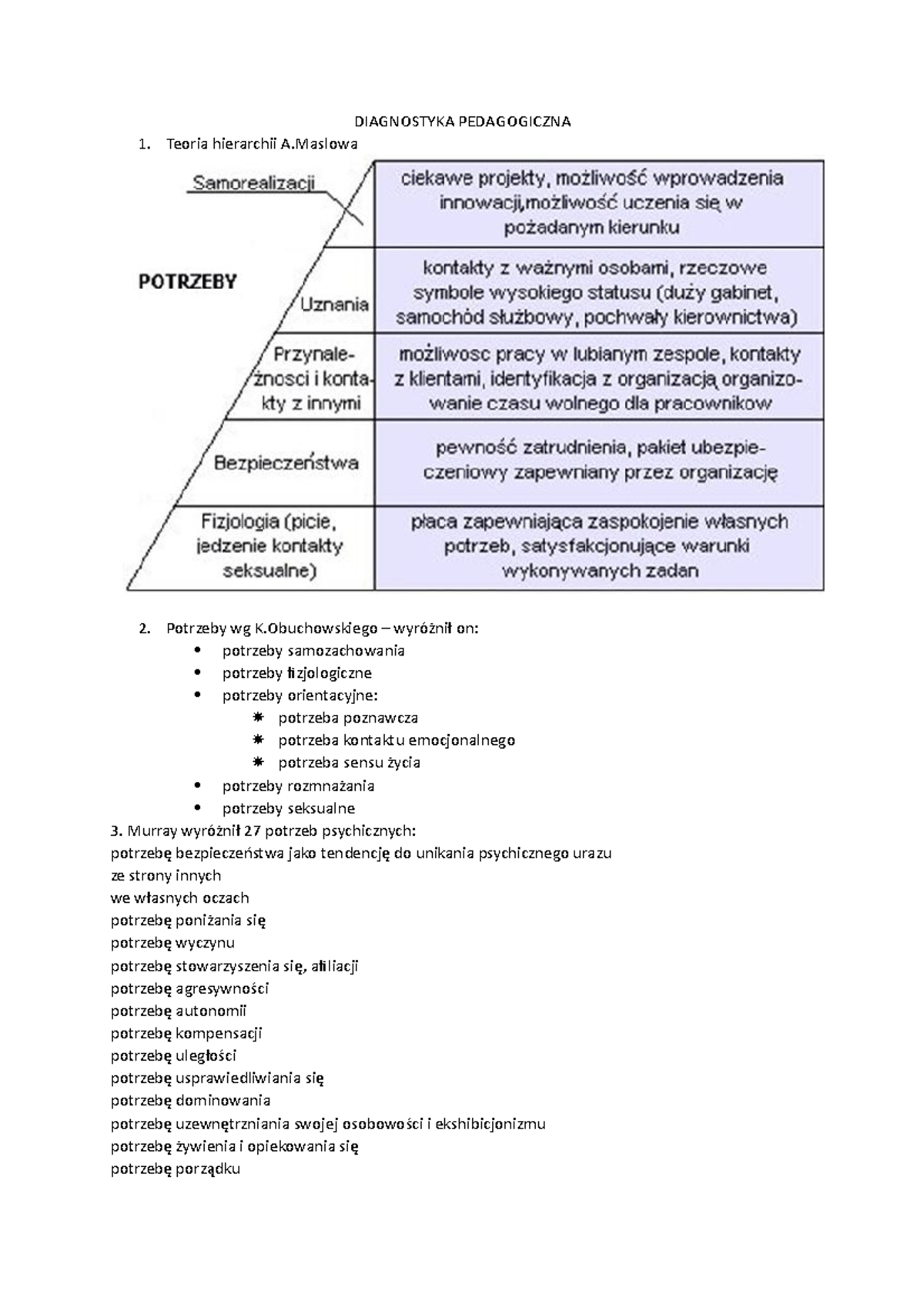 Diagnostyka Pedagogiczna - DIAGNOSTYKA PEDAGOGICZNA Teoria Hierarchii A ...