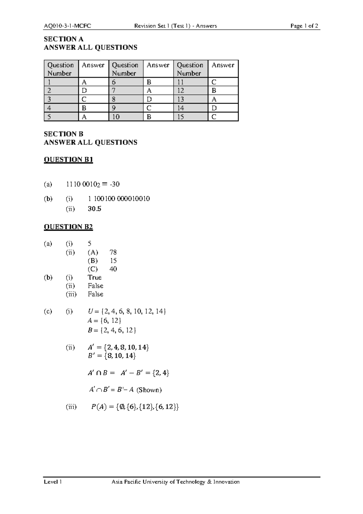 Revision Set 1(Answers) Test 1 - AQ010- 3 - 1 - MCFC Revision Set 1 ...