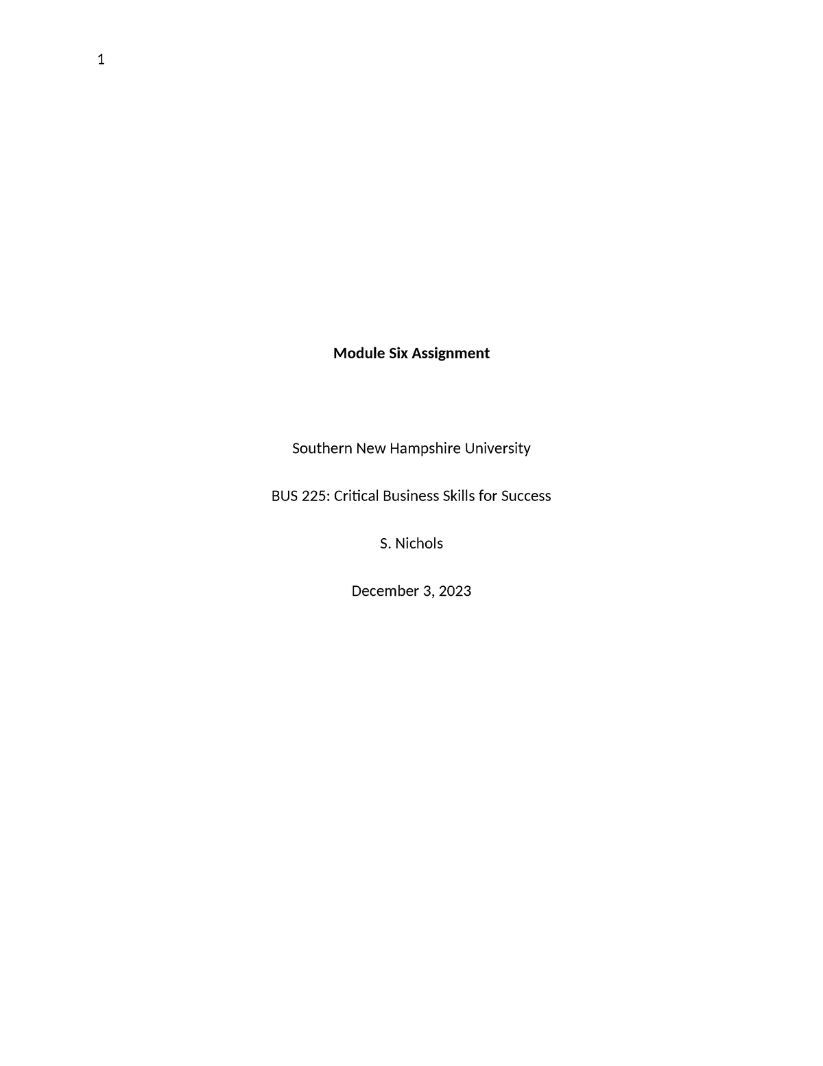 BUS225 Module Six Assignment - Module Six Assignment Southern New ...