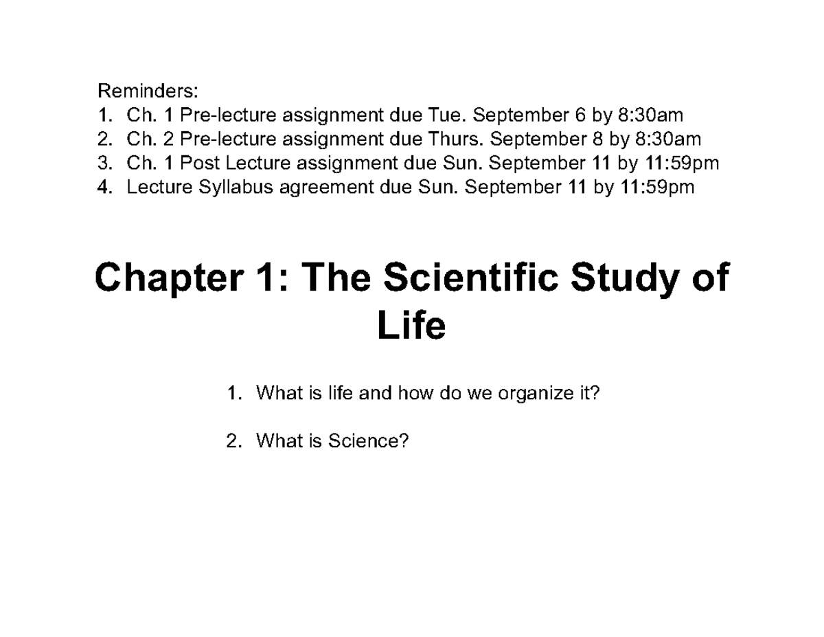 Chapter 1 lecture the scientific study of life fa22 chapter 1 the