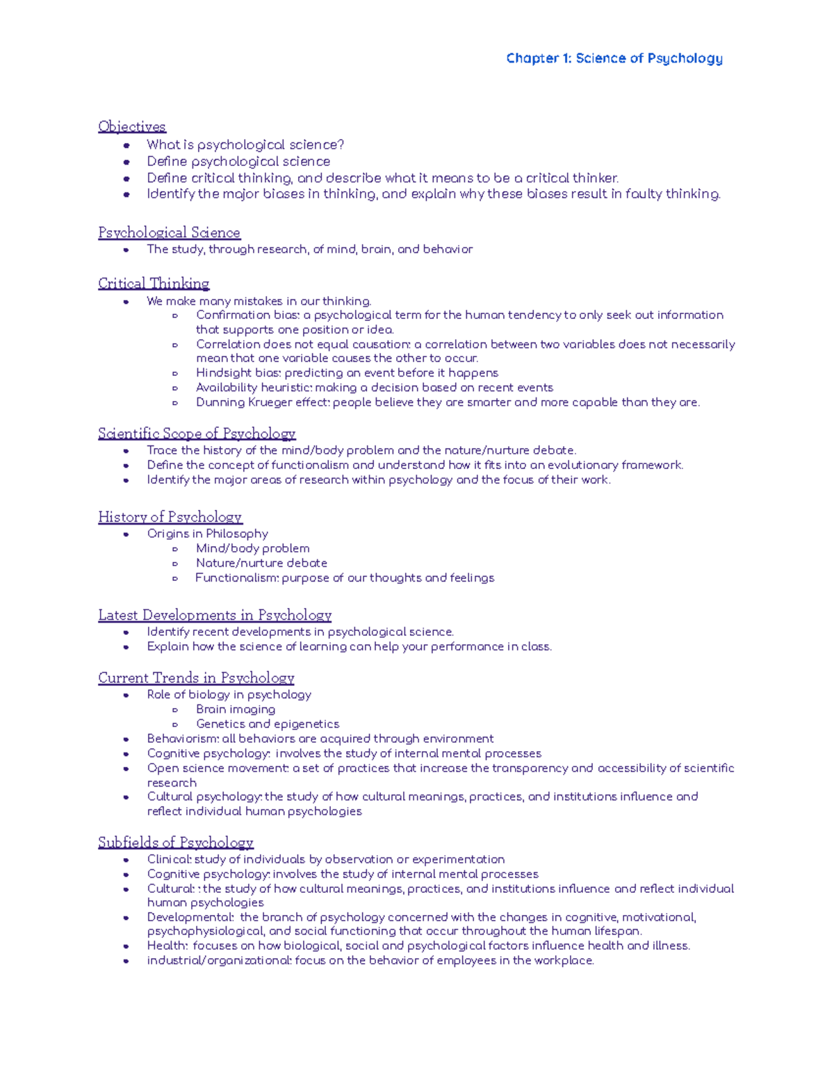 Chapter 1 The Science of Psychology - Chapter 1: Science of Psychology ...