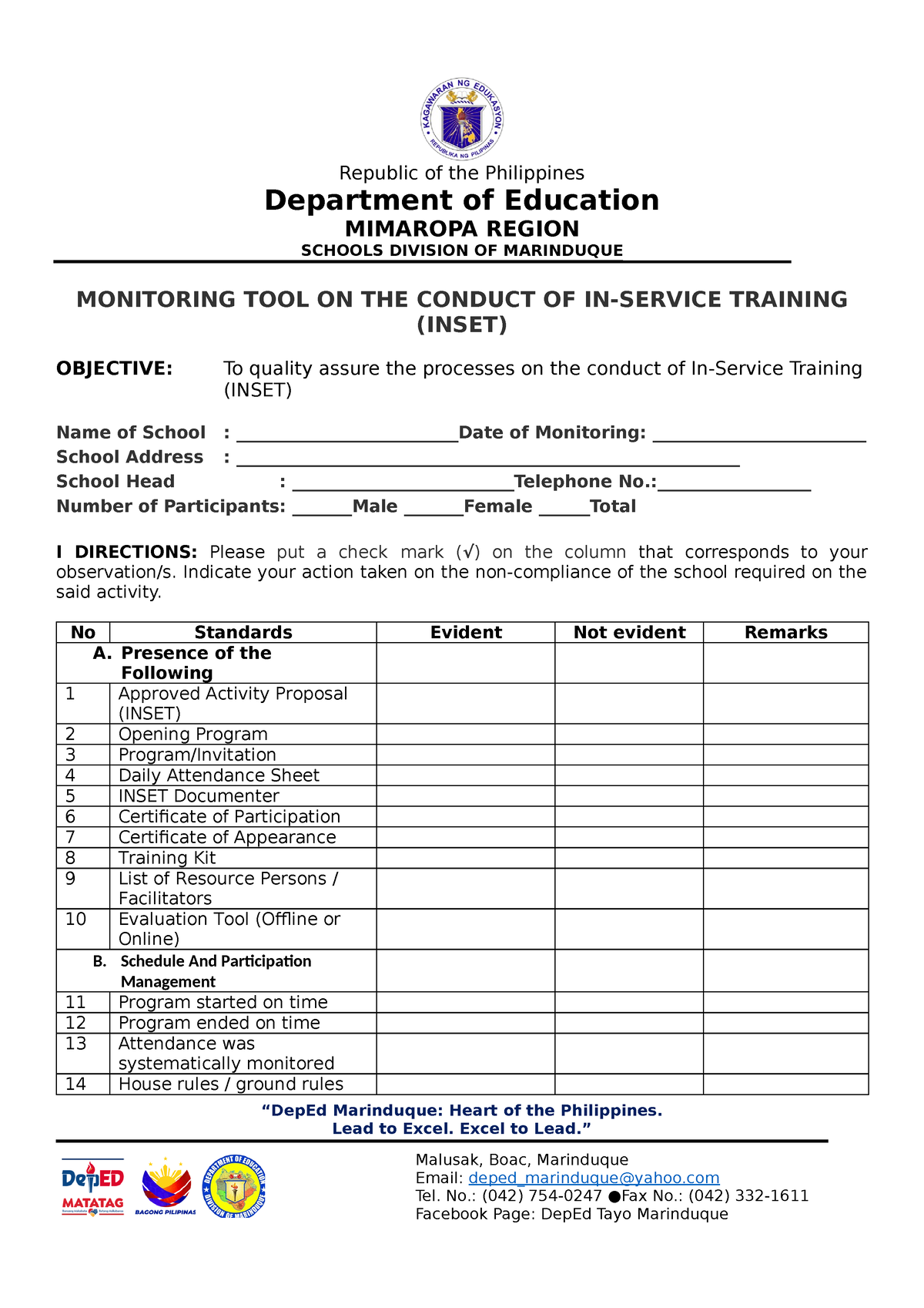 2024 Monitoring TOOL Inset Malusak, Boac, Marinduque Email deped