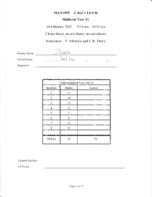 MAT134 - Tutorial 4 (Solutions) - MAT195H1 - Studocu