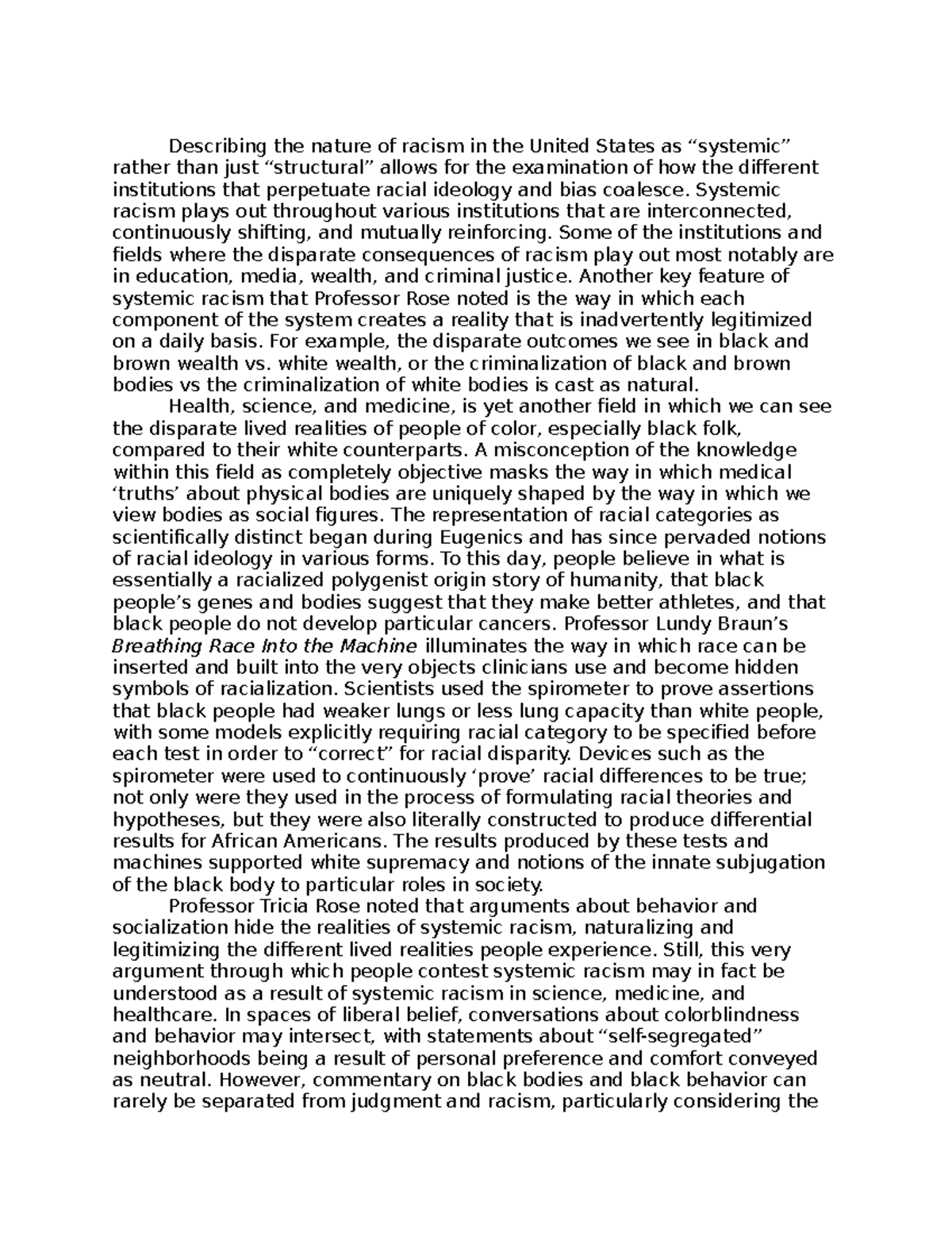 Paper 9 - Describing the nature of racism in the United States as ...