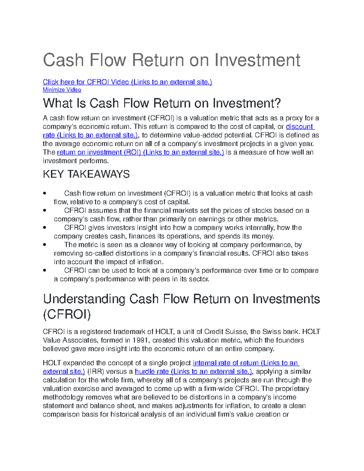 Cash Flow Return on Investment - ) Minimize Video What Is Cash Flow ...