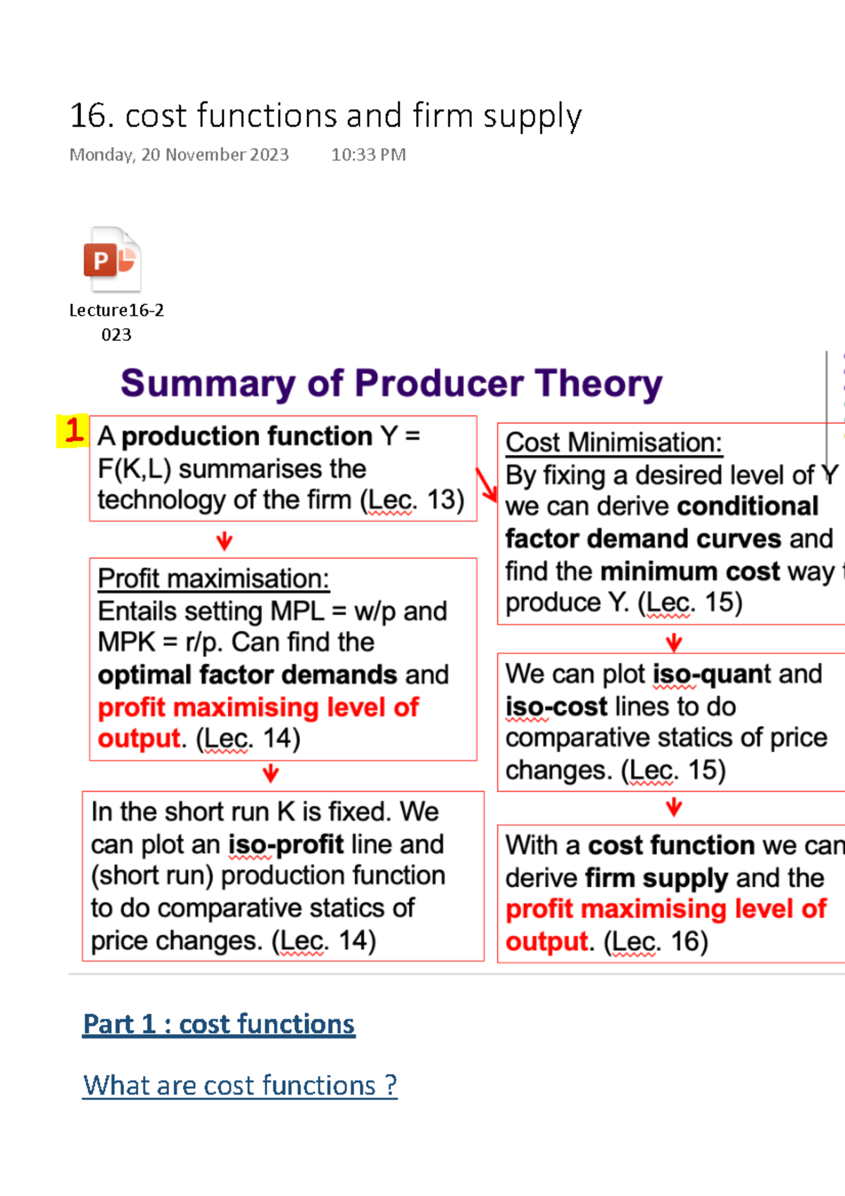 16. cost functions and firm supply Lecture16 023 Part 1 cost functions What are cost