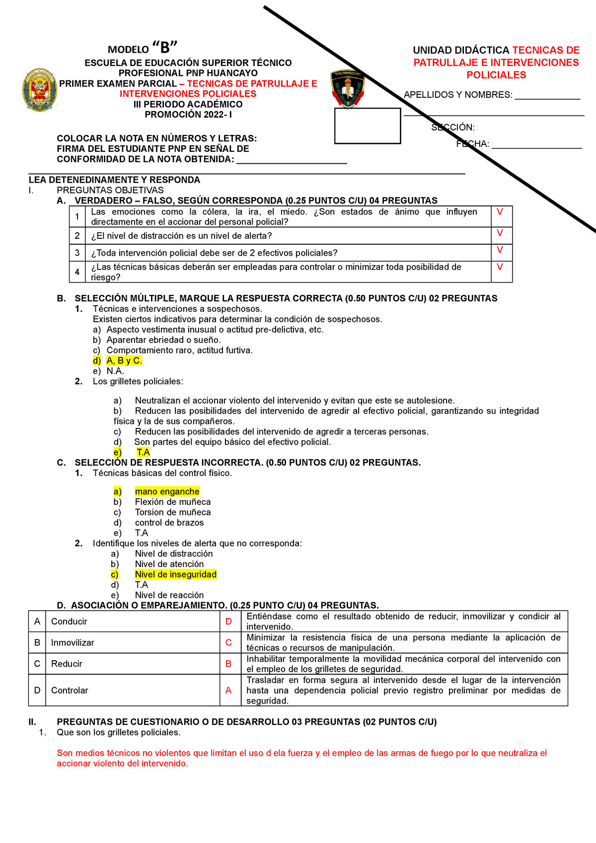 Modelo DE Examen B Desarrollado 1 - MODELO “B” ESCUELA DE EDUCACIÓN ...