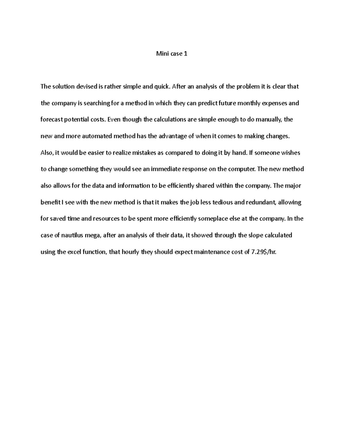 Minicase - mini case 2018-2019 fall - Mini case 1 The solution devised ...