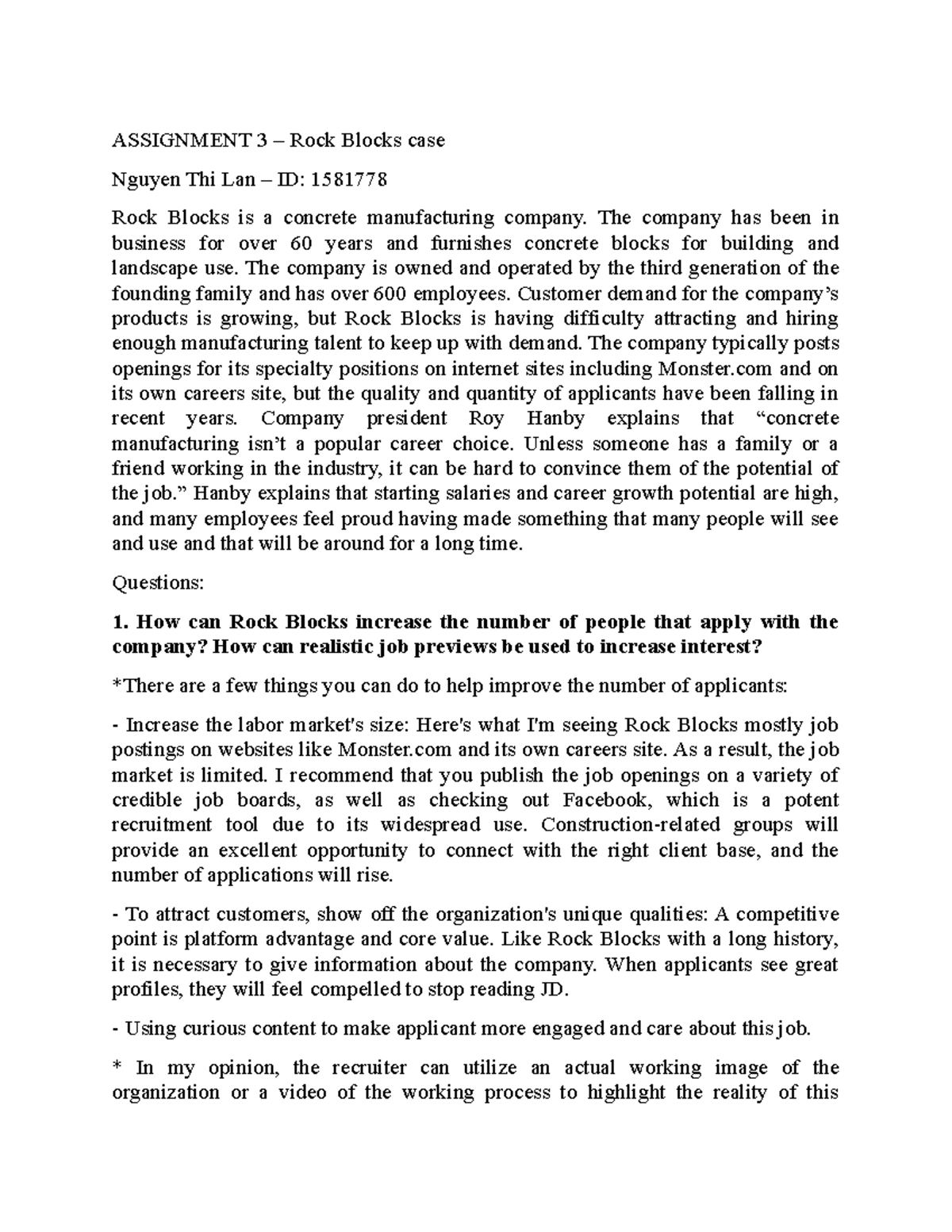 Assignment 4 ASSIGNMENT 3 Rock Blocks case Nguyen Thi Lan ID