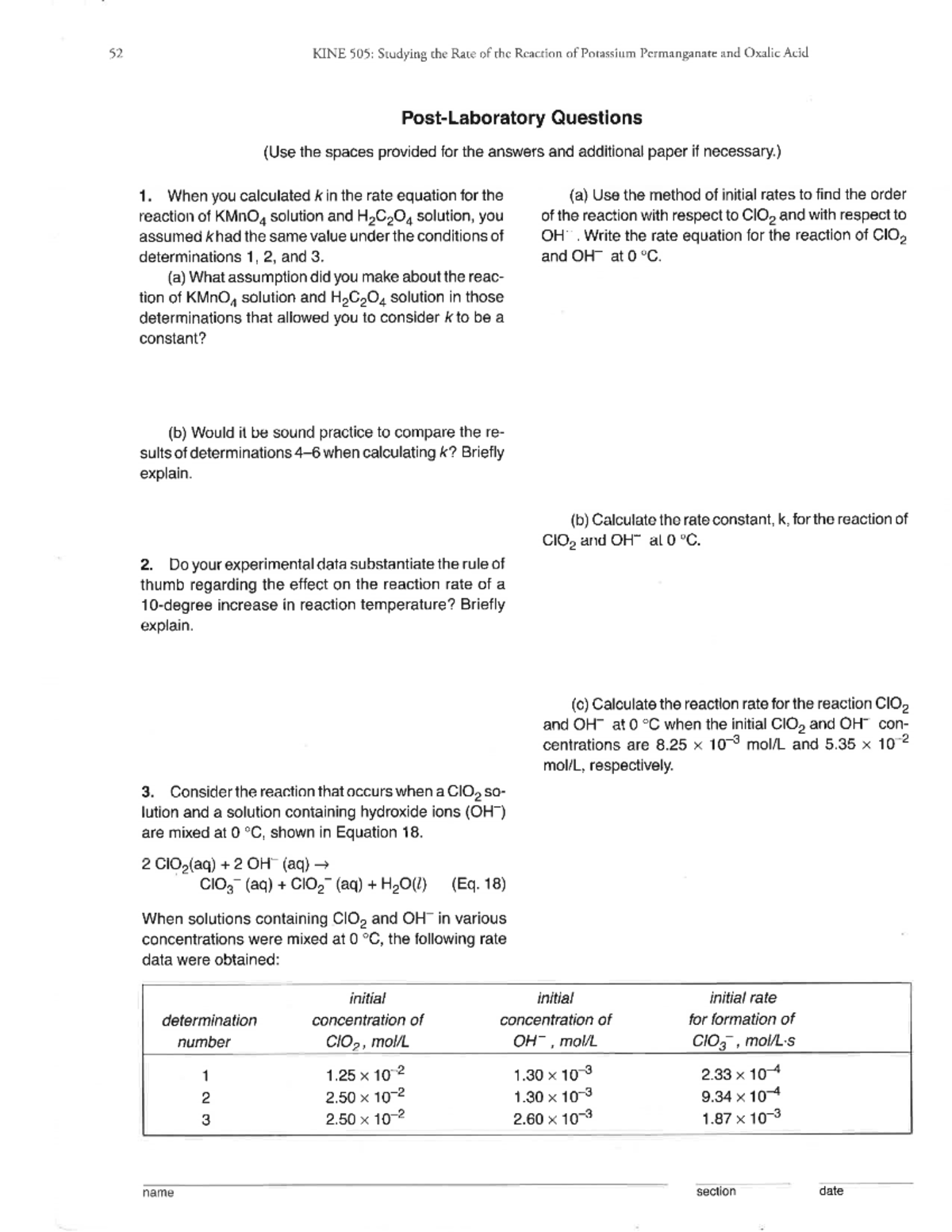 Lab Questions Calculations - CHEM 1033 - Studocu