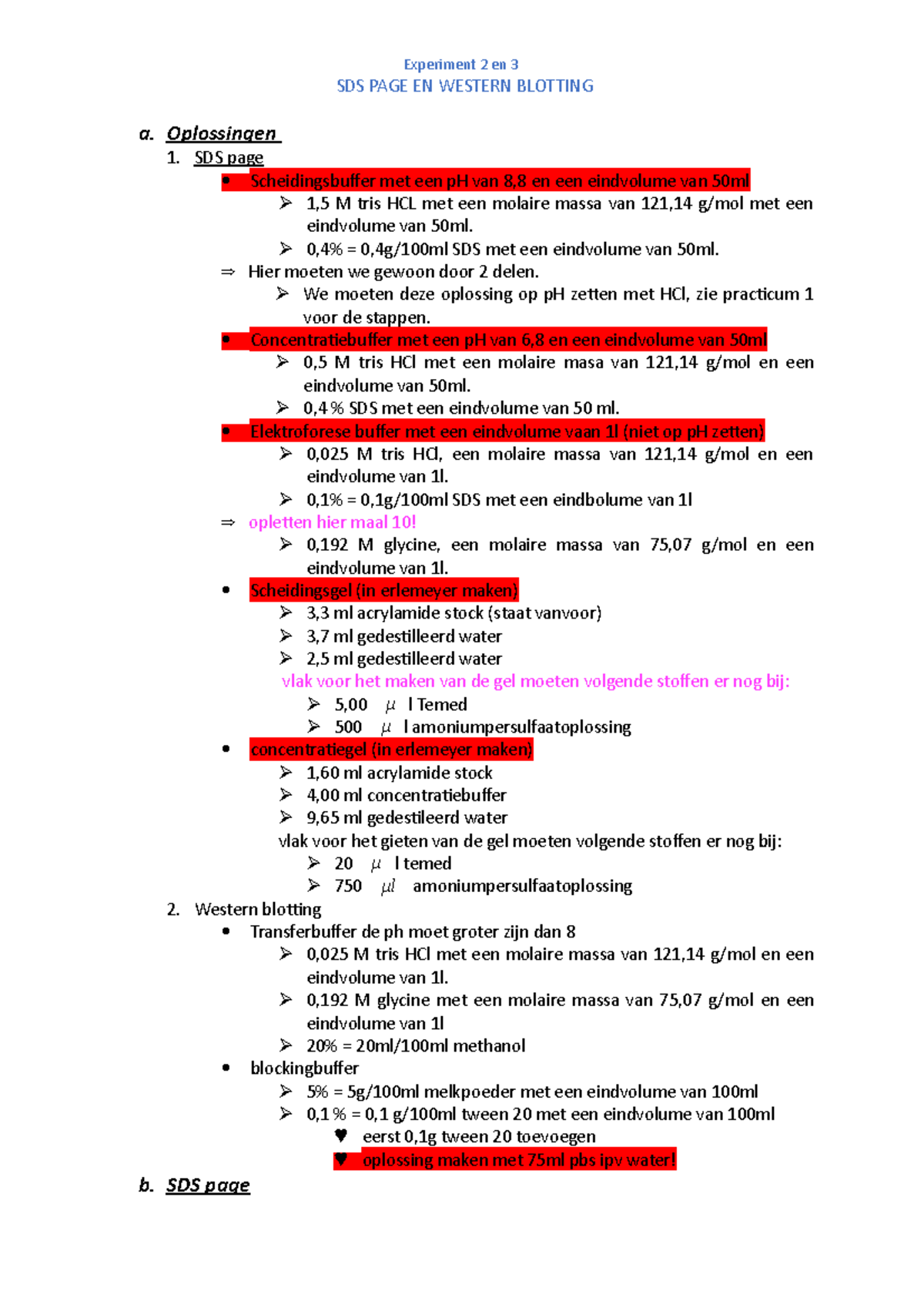 Experiment 2 deel 2 - nota's voor het praktisch examen - SDS PAGE EN ...