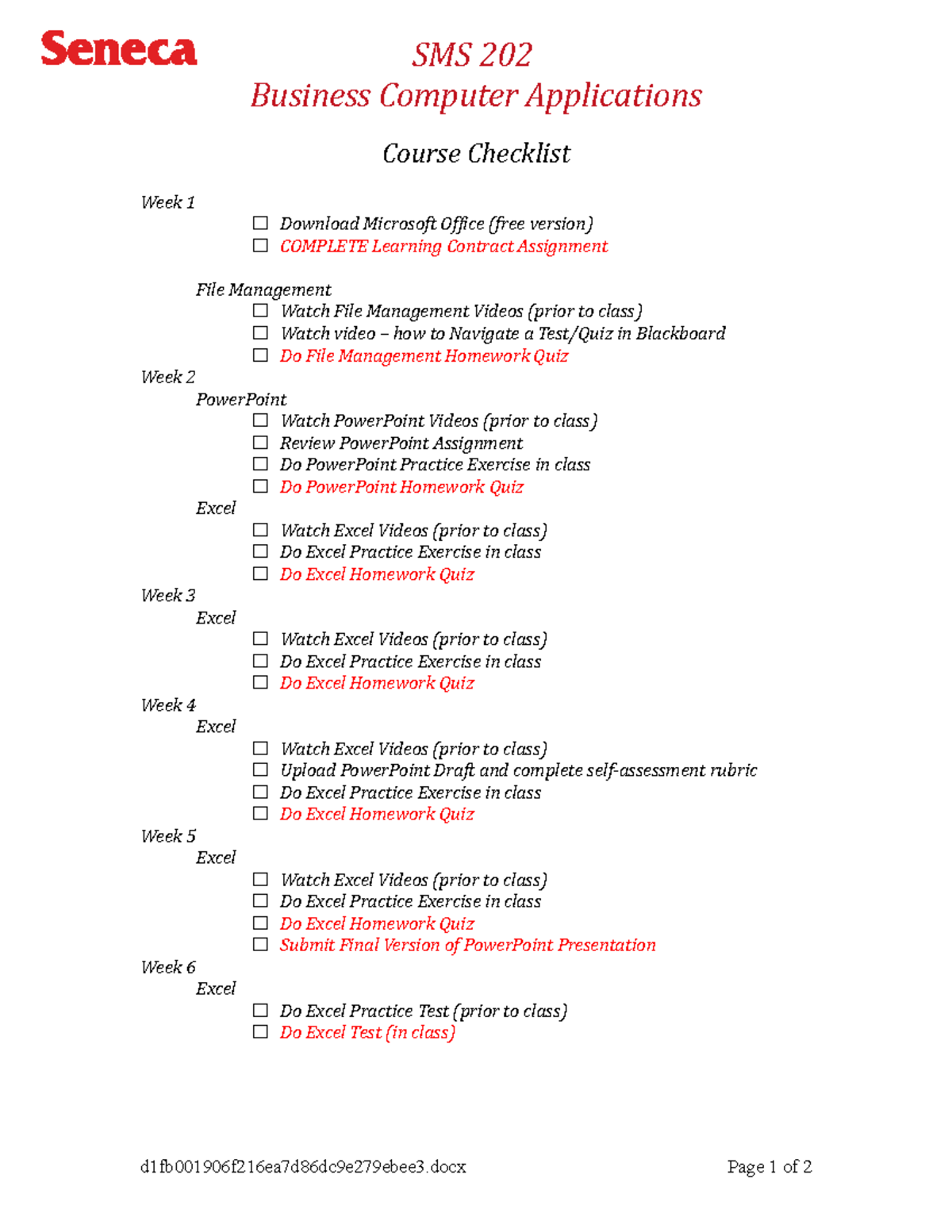 SMS 202 Student Checklist v210510 SMS 202 Business Computer