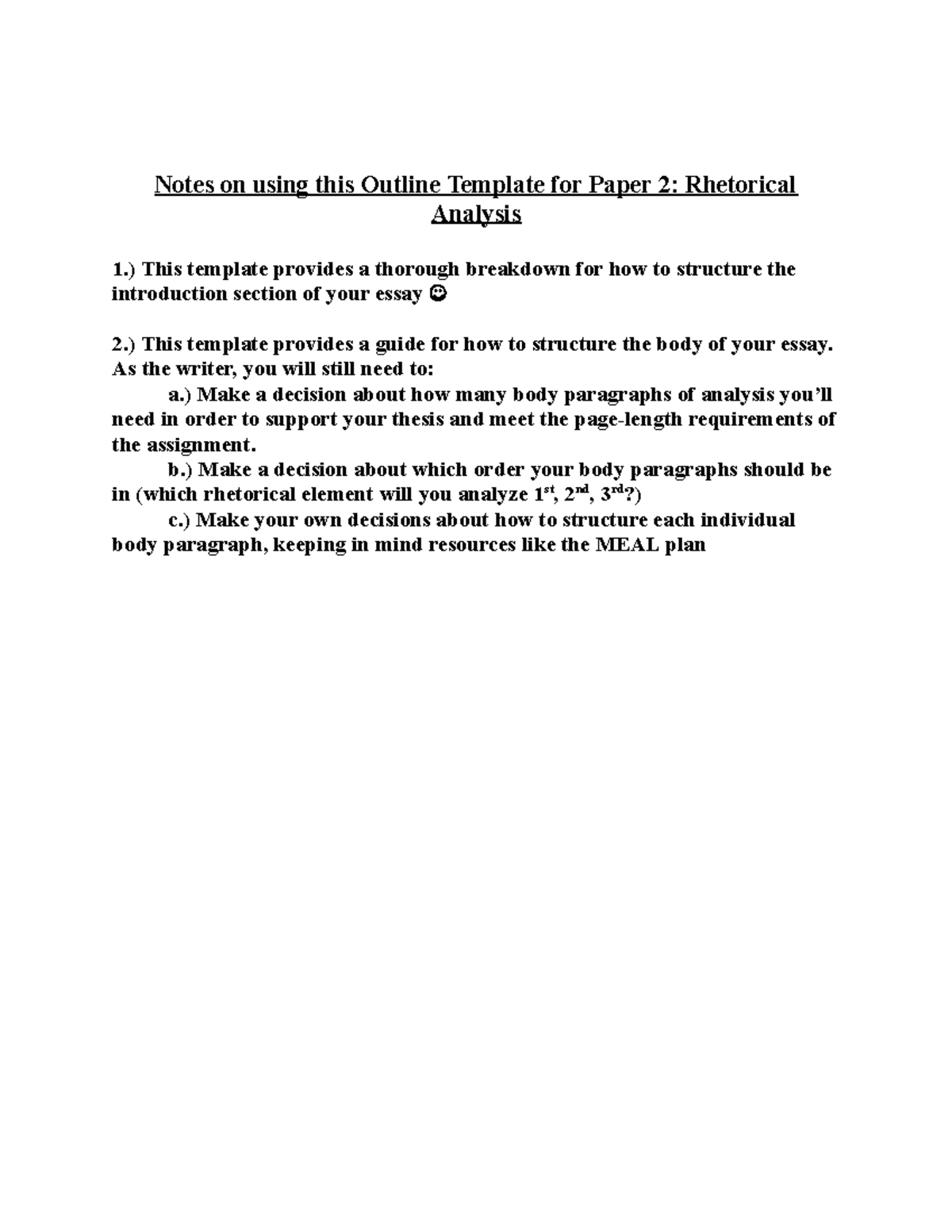Outline Template for Paper 2, Part 1 - Notes on using this Outline ...