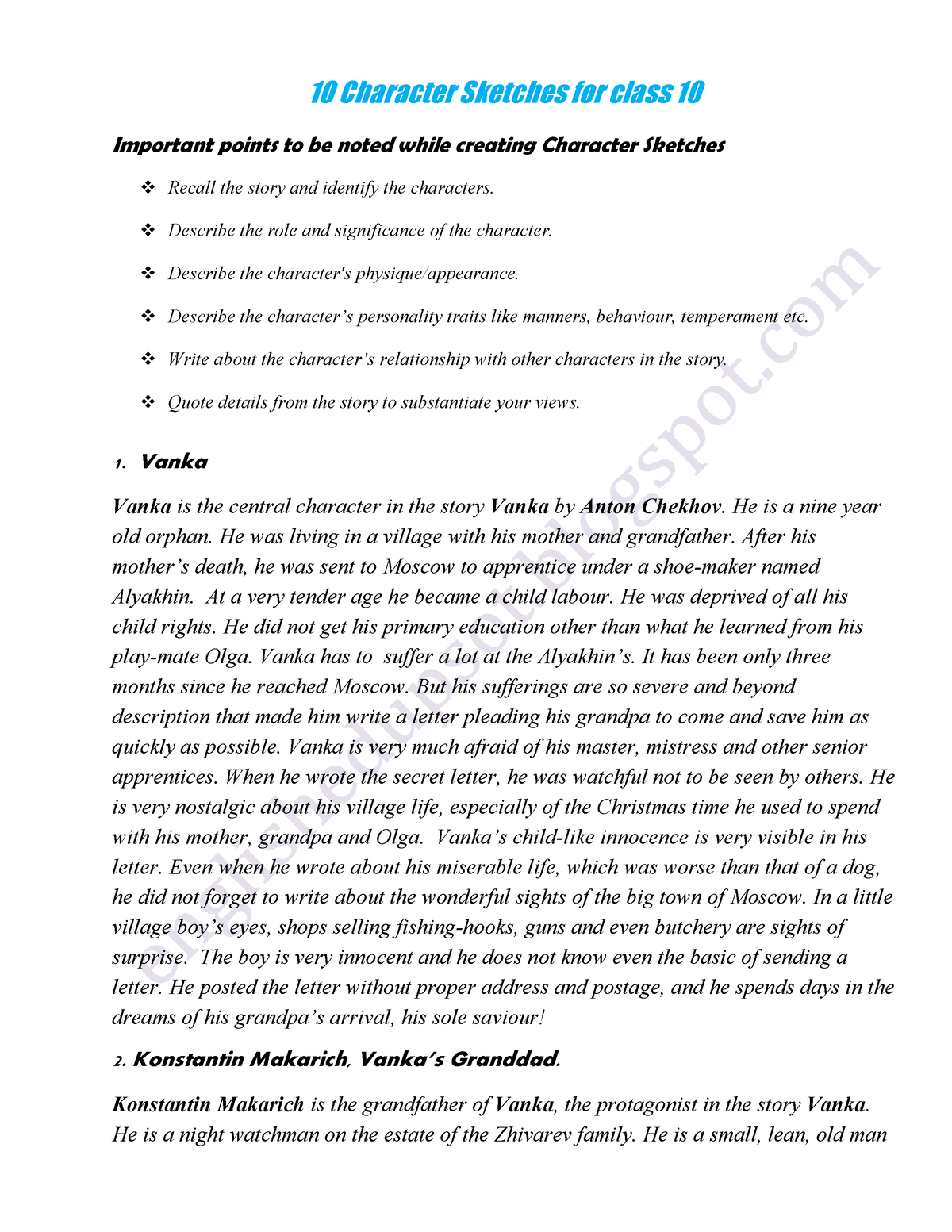 Character Sketch  A House is Not a Home  English Class 9 PDF Download