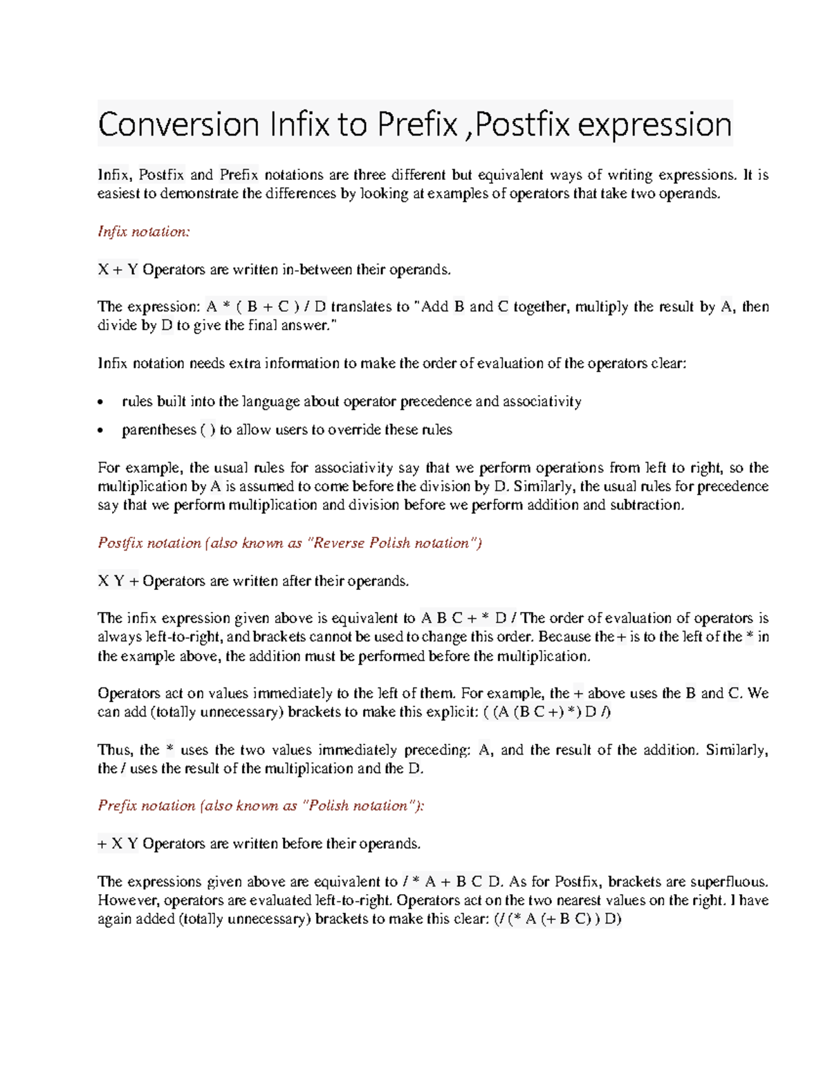Conversion Infix to Prefix ,Postfix expression - It is easiest to ...
