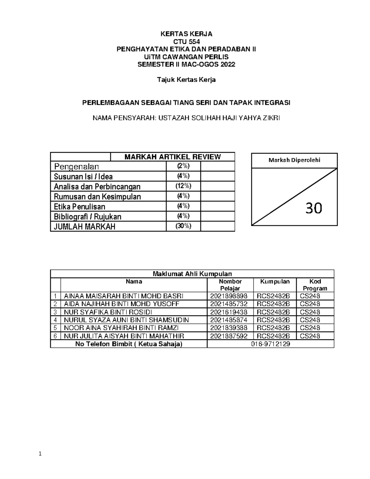 Kertas Kerja CTU554 Kumpulan 3 - KERTAS KERJA CTU 554 PENGHAYATAN ETIKA ...