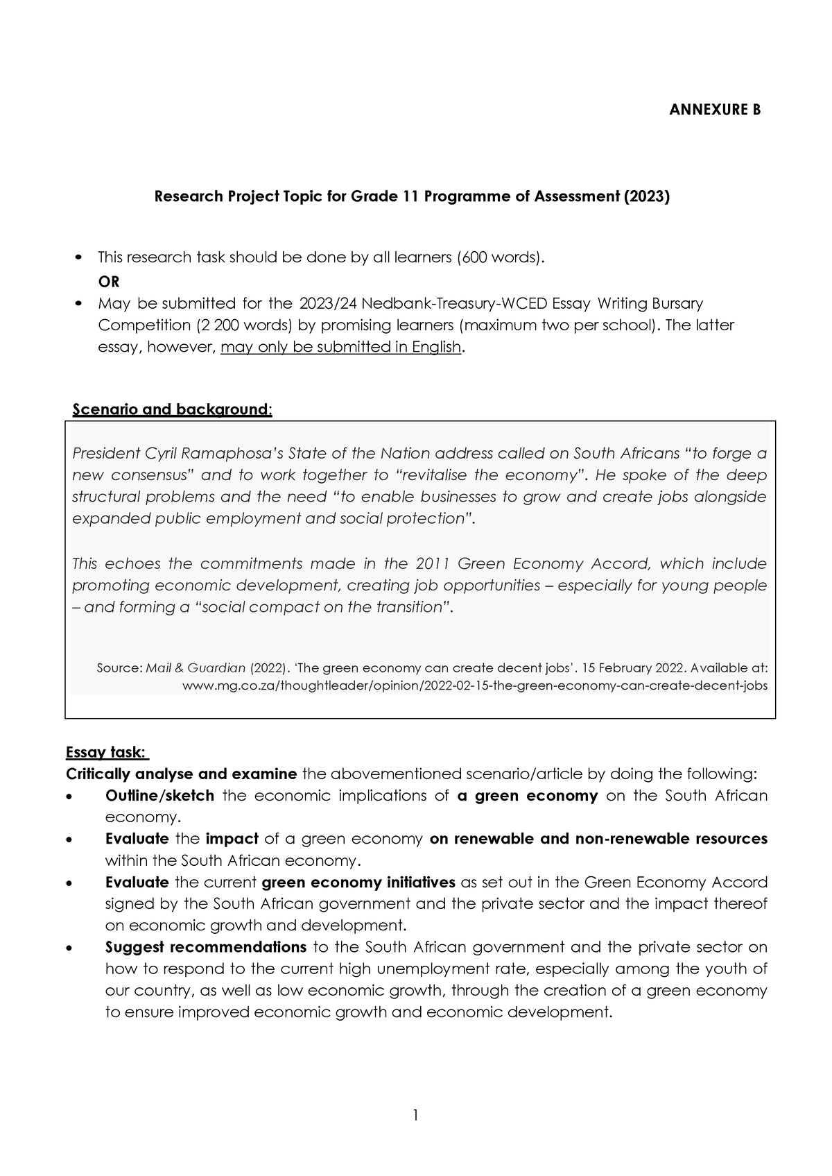 Dcf3-23 - Annexure B - ANNEXURE B Research Project Topic For Grade 11 ...